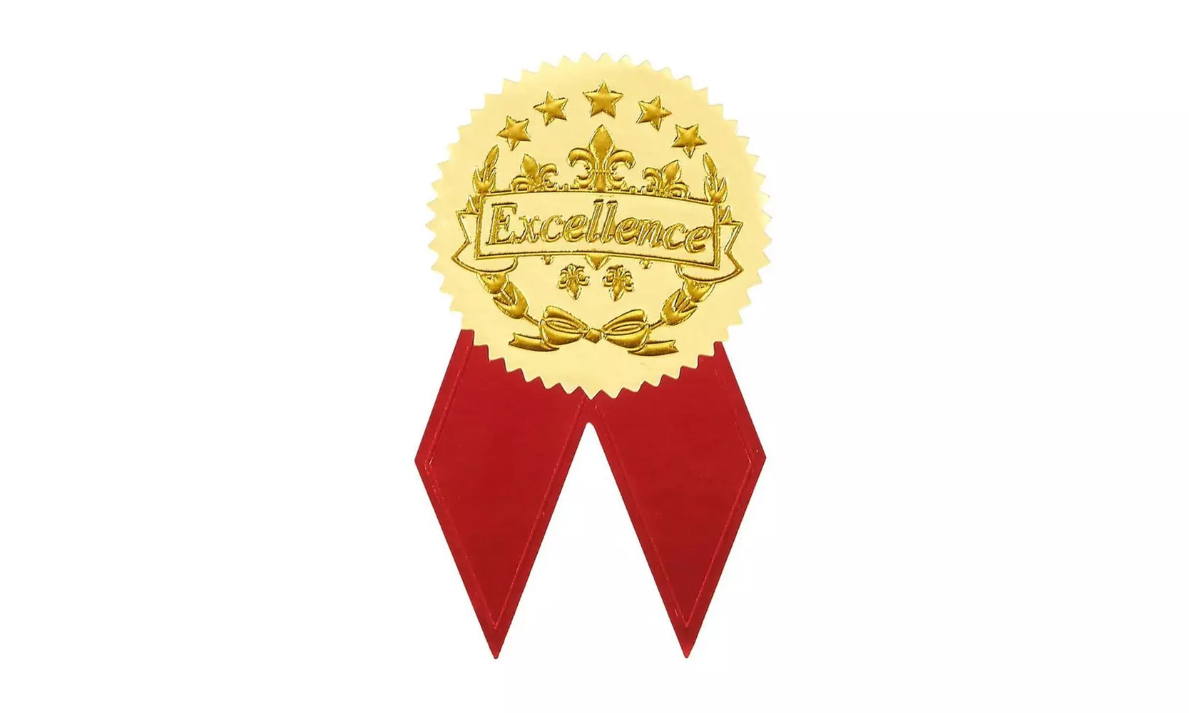 48 Gold Excellence Star Certificate Seals with 48 Red Ribbon Shaped Stickers - Primary Image