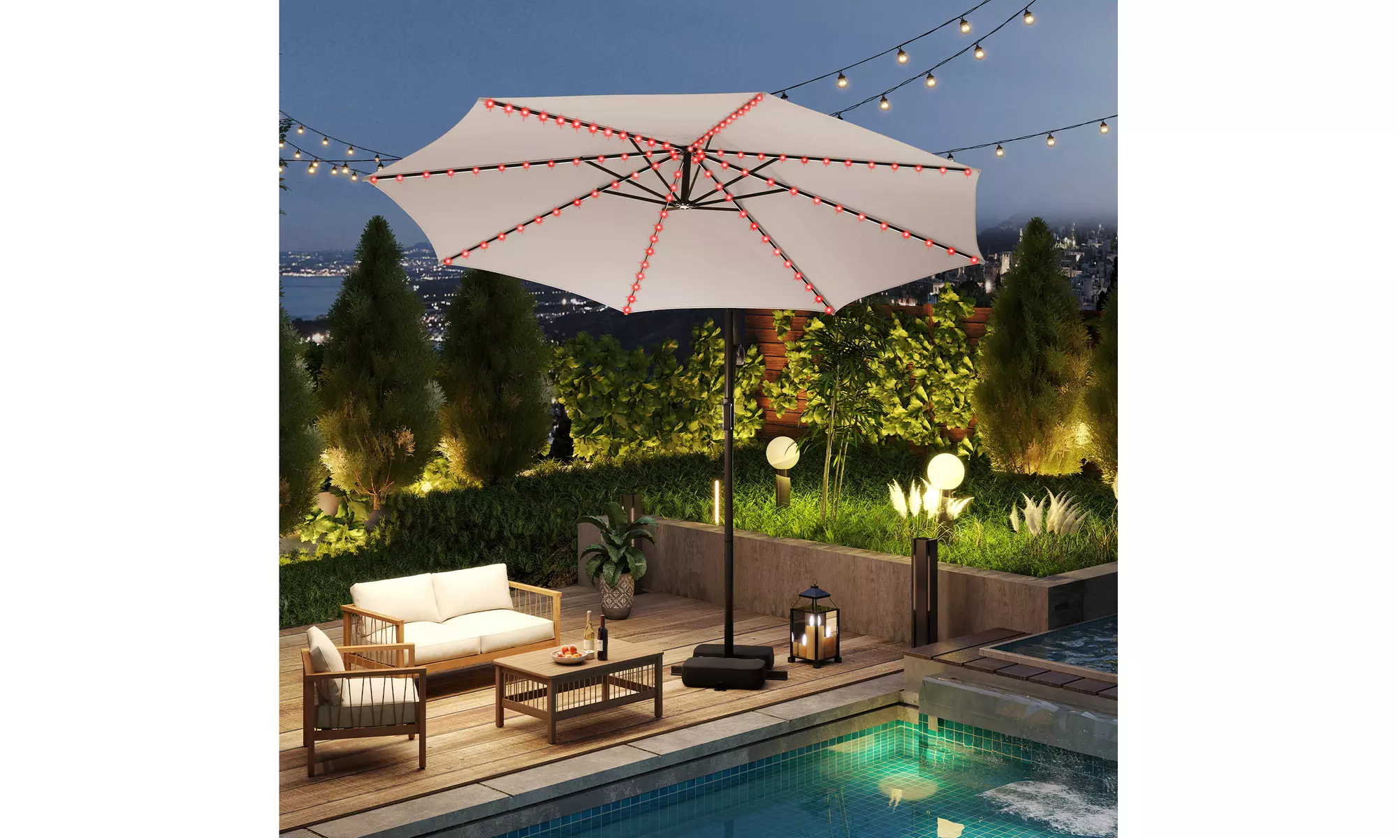Costway 10 FT Solar Offset Hanging Umbrella with Base