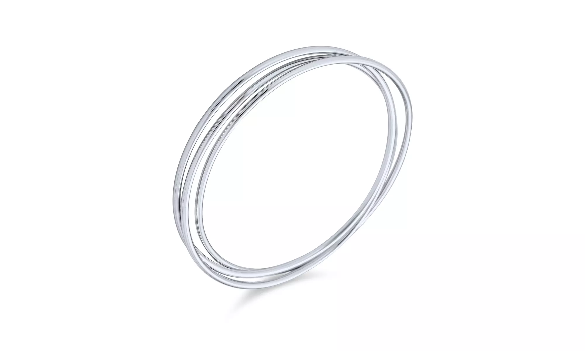 Set of 3 Round Stackable Smooth Bangle Bracelet High Sterling Silver - Second Medium