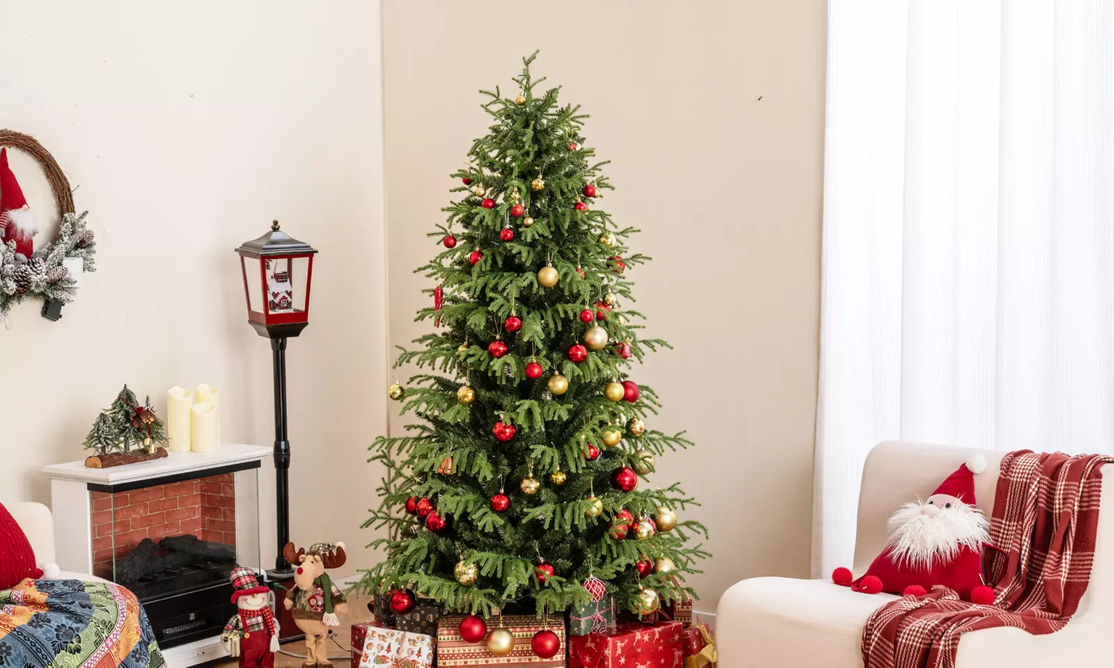 Costway Pre-Lit Artificial Christmas Tree with Branch Tips | Warm White LED Lights | Easy Setup & Home Decor