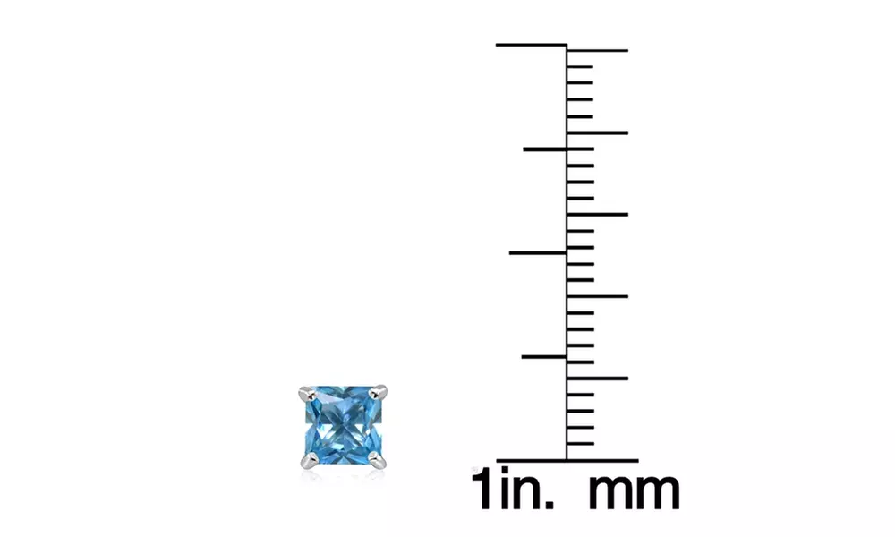 Sterling Silver Simulated Blue Topaz 5mm Princess-cut Stud Earrings