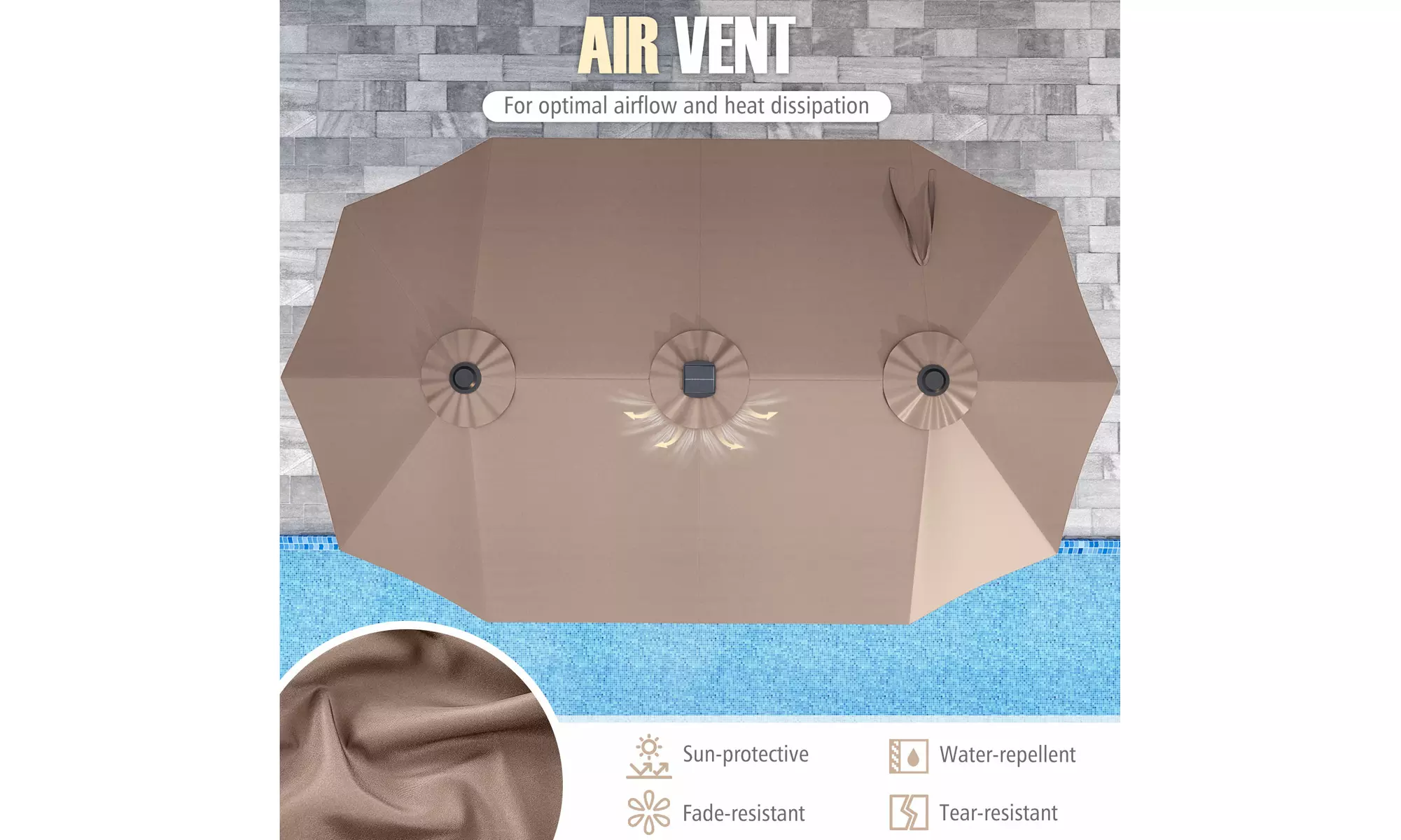 Costway 15.5 FT Extra-Large Patio Umbrella with LED Solar Lights