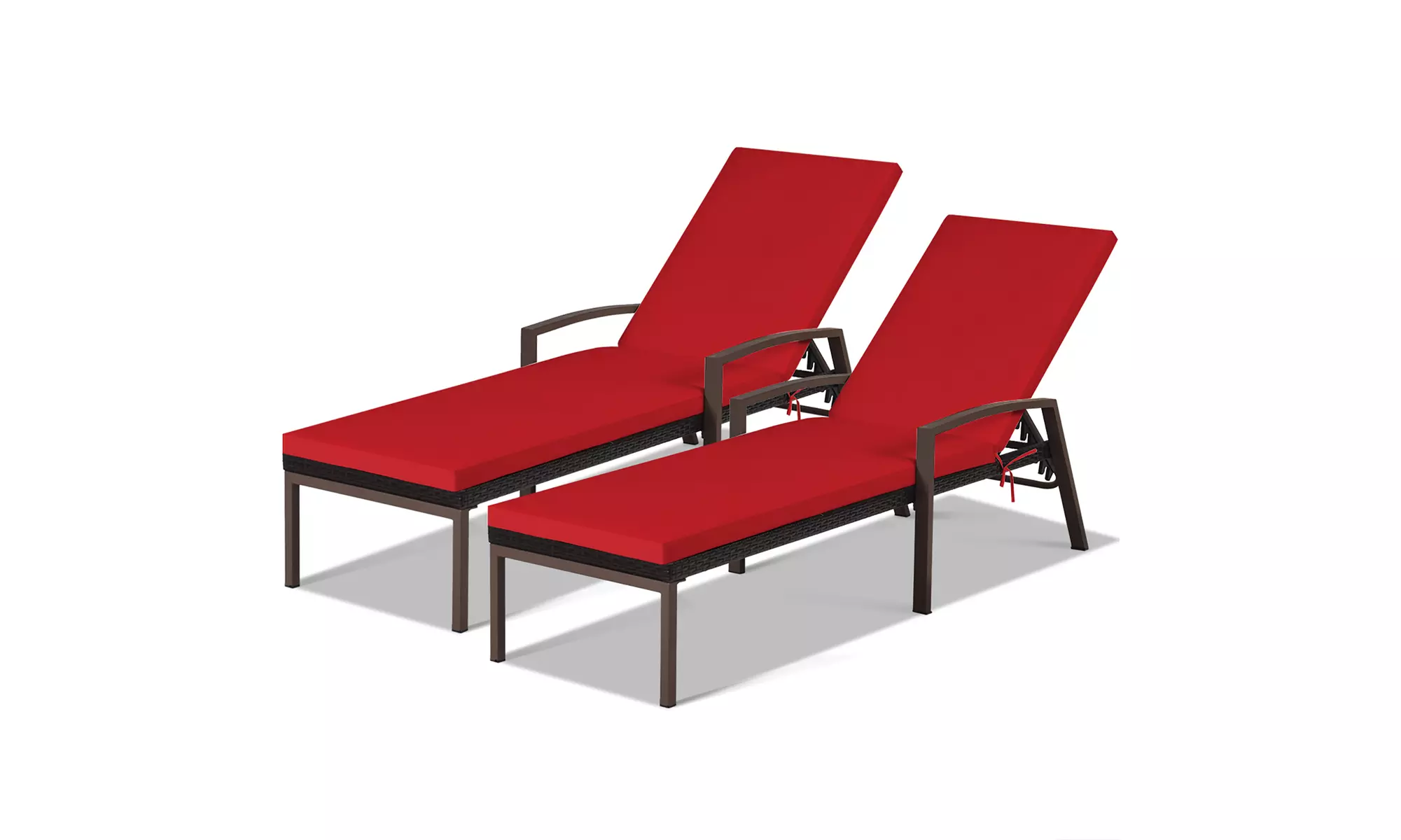 Costway 2PCS Patio Rattan Lounge Chair Chaise Recliner Back Adjustable Cushion