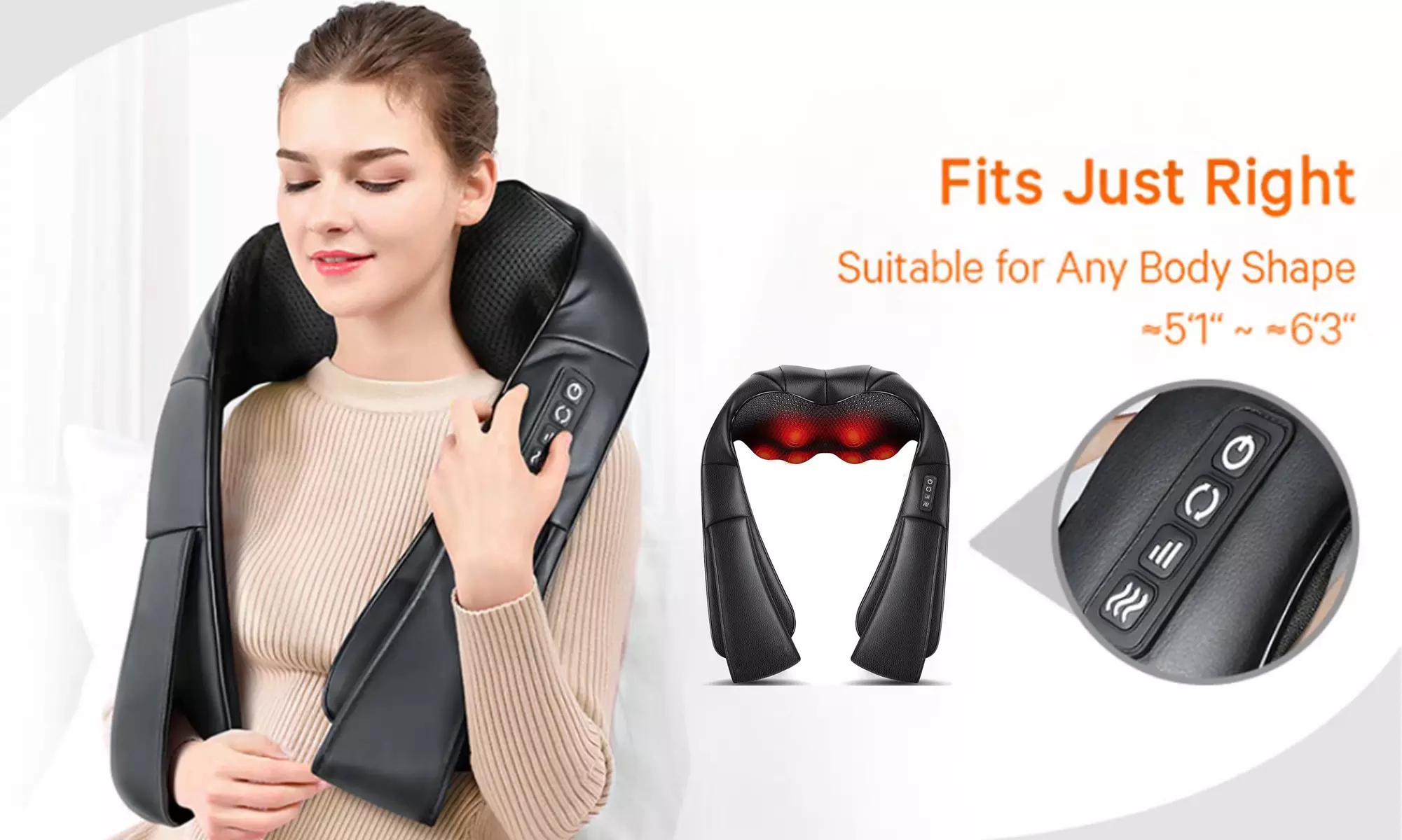 Shiatsu Neck & Shoulder Massager Deep Kneading Massage Pillow with Heat