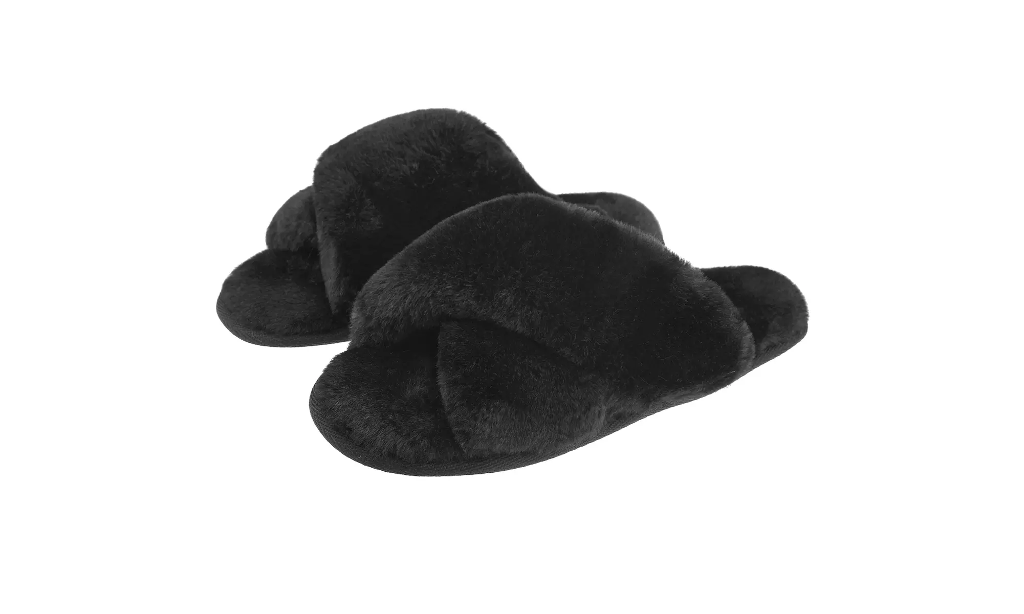 Womens Faux Fur Cross Slide Slippers Warm Memory Foam Indoor Outdoor Shoes