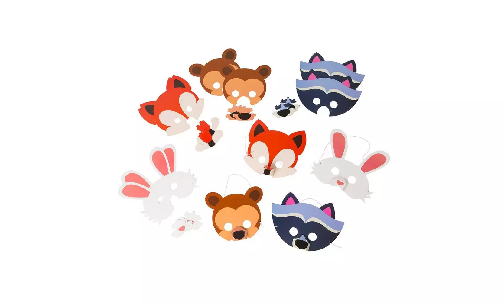 12-Pack Assorted Zoo Animal Masks Dress-Up Party Supplies for Kids Birthday - Primary Image