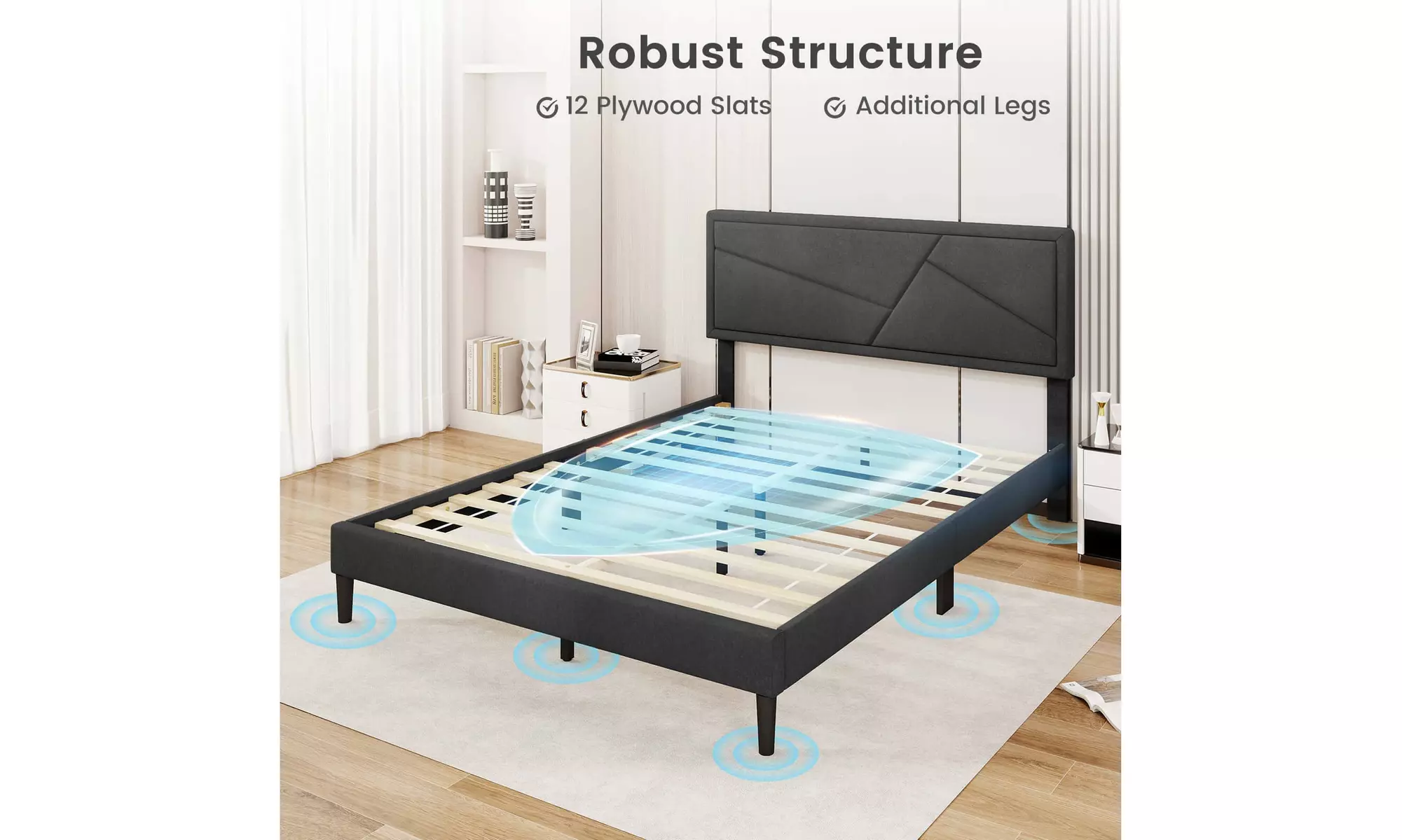 Costway Bed Frame with High Headboard and Wooden Slats