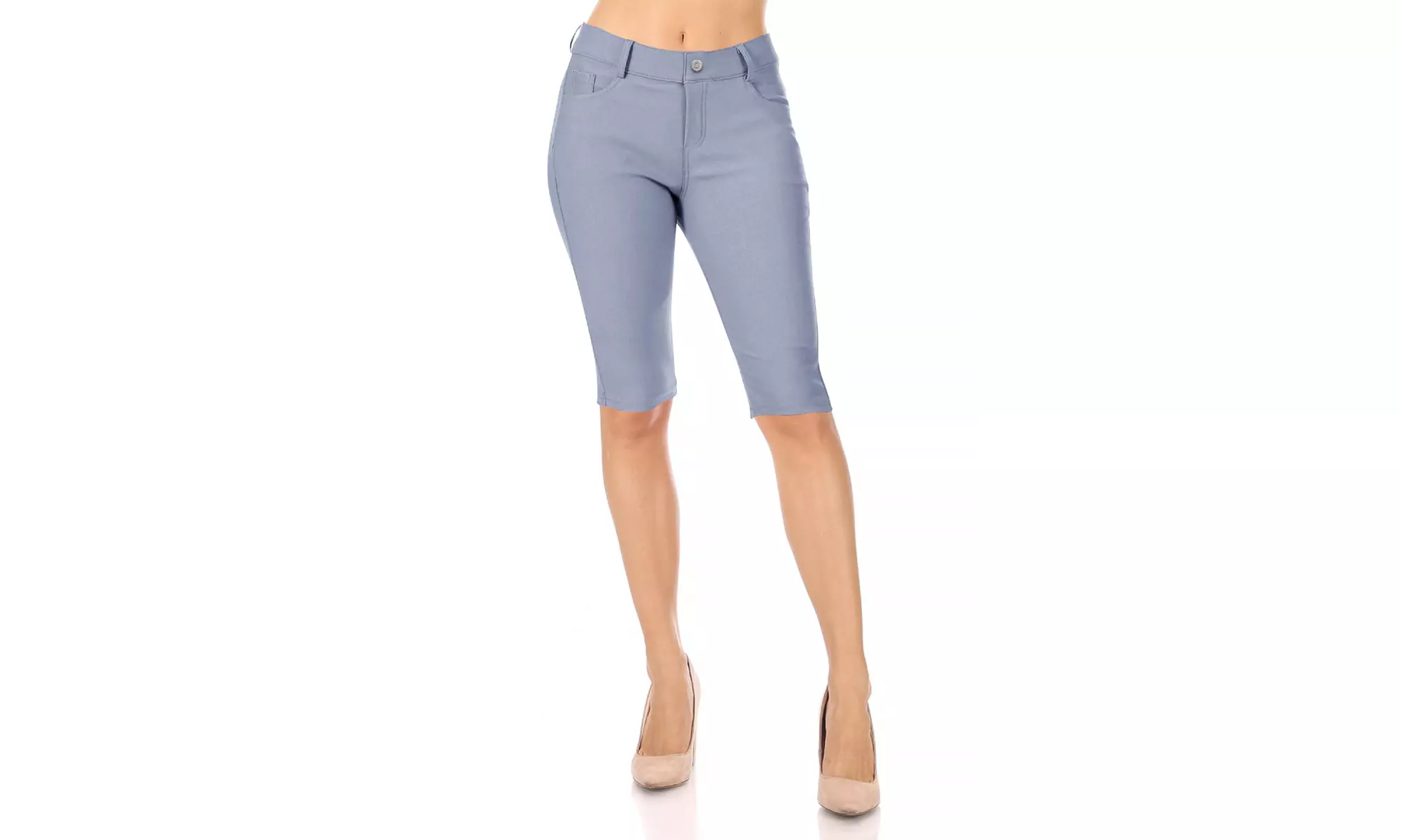 Women's Casual Solid High Waist Slim Fit Bermuda Shorts