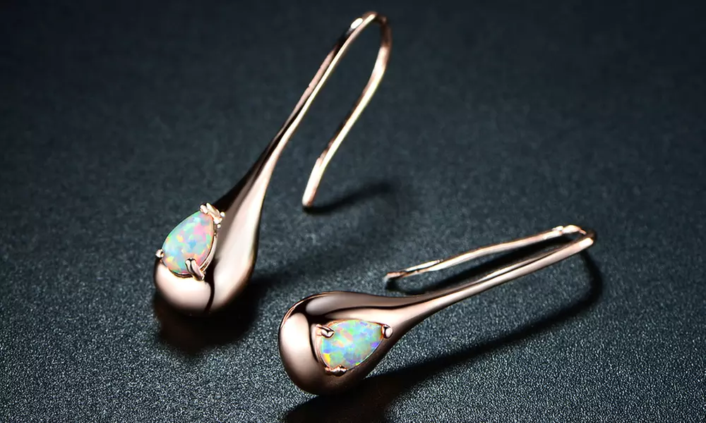 18K Rose Gold & White Fire Opal Teardrop Earrings - Primary Image