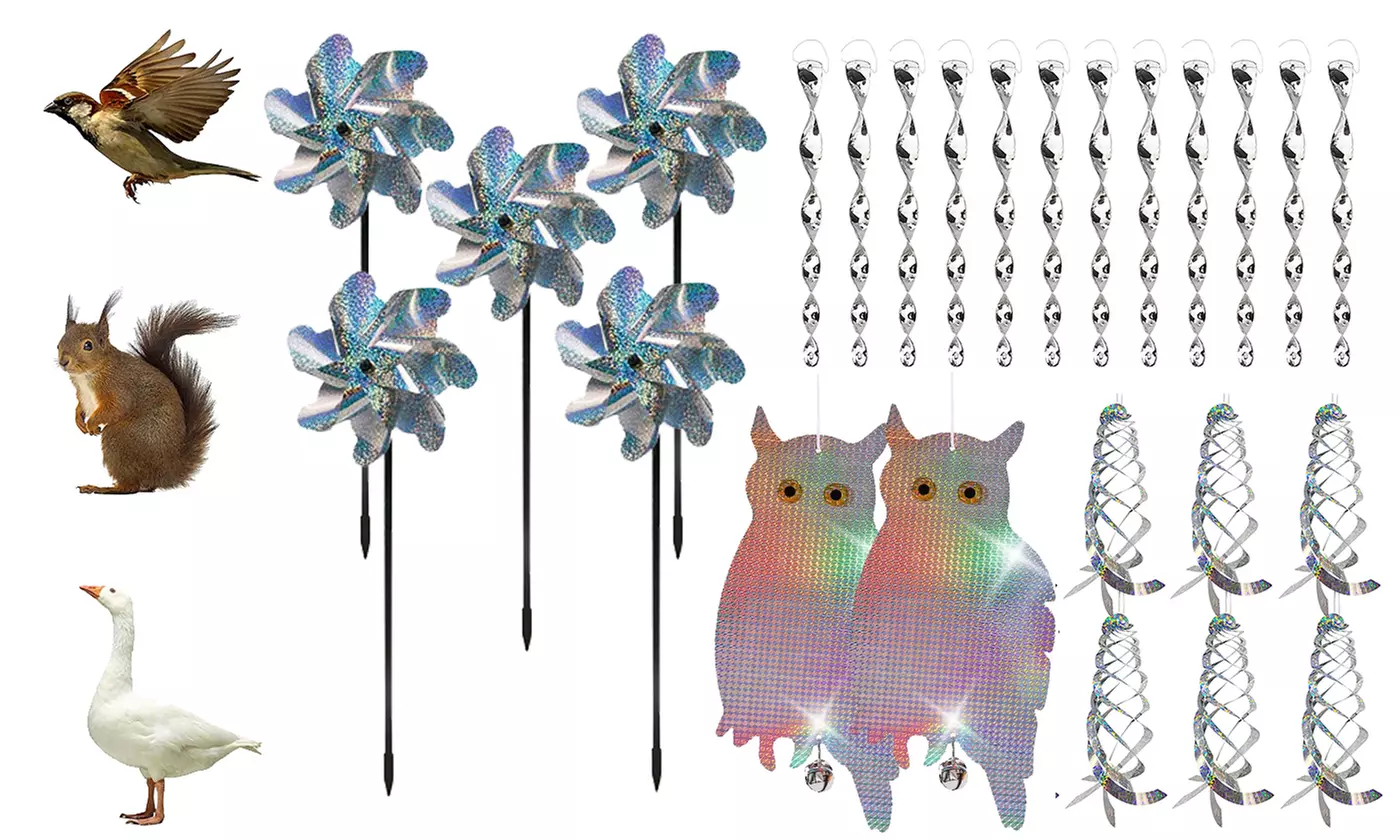 Bird Repellent Reflective Scare Rods Pinwheels Spiral Reflectors Deterrent - Primary Image