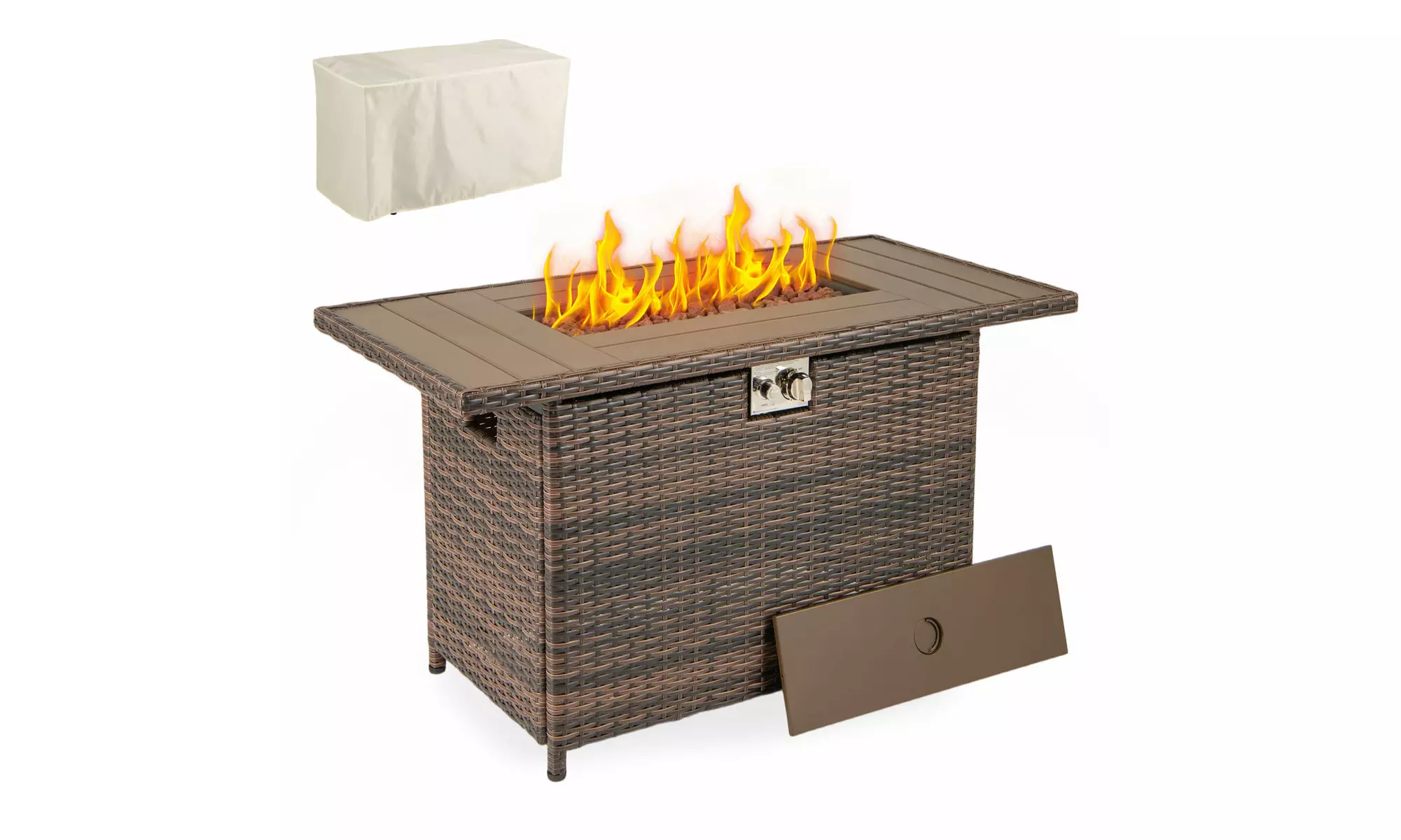 Costway Propane Fire Pit Table with Metal Slatted Tabletop & Steel Burner