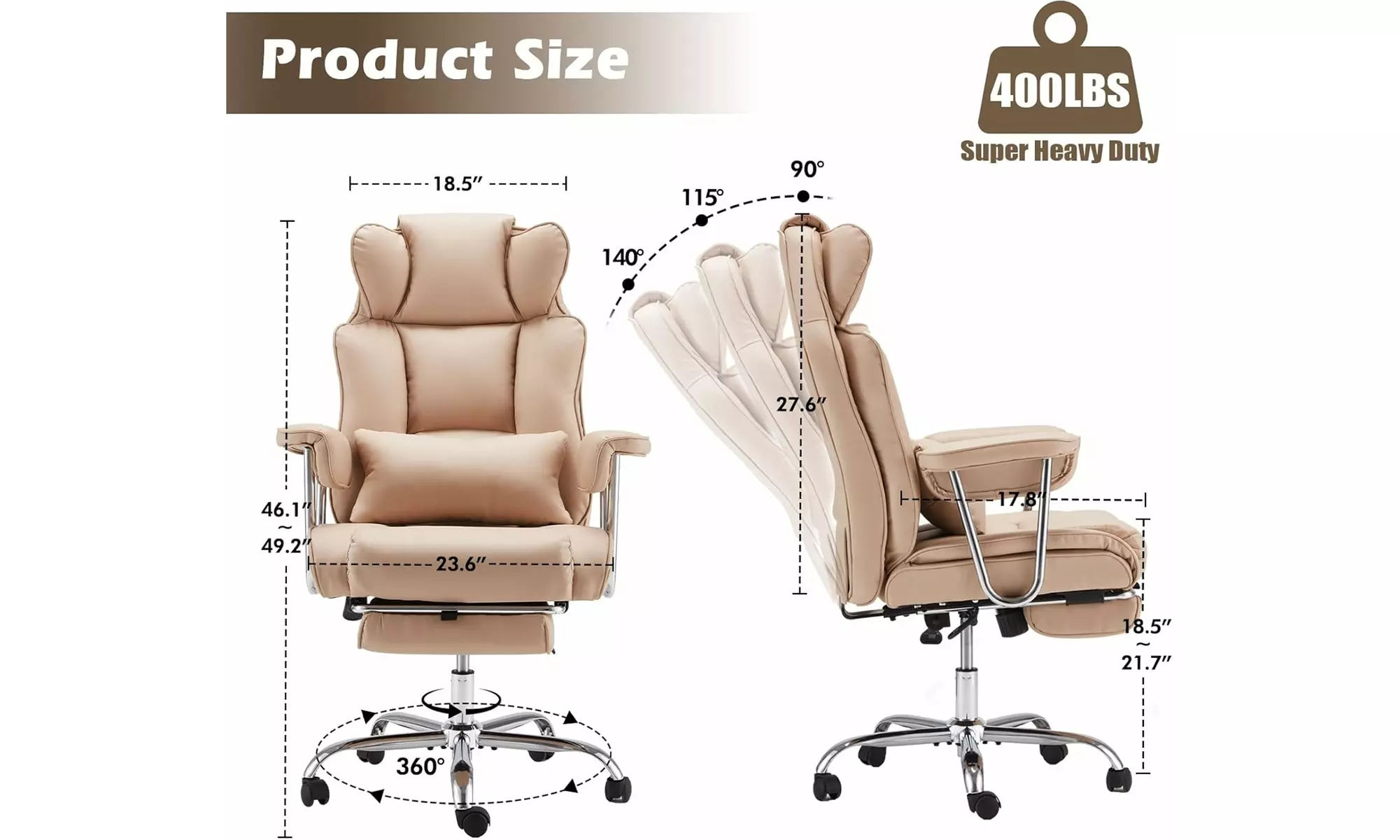Executive Reclining Office Chair with Extendable Footrest – High Back Padded Desk Chair for Home Office