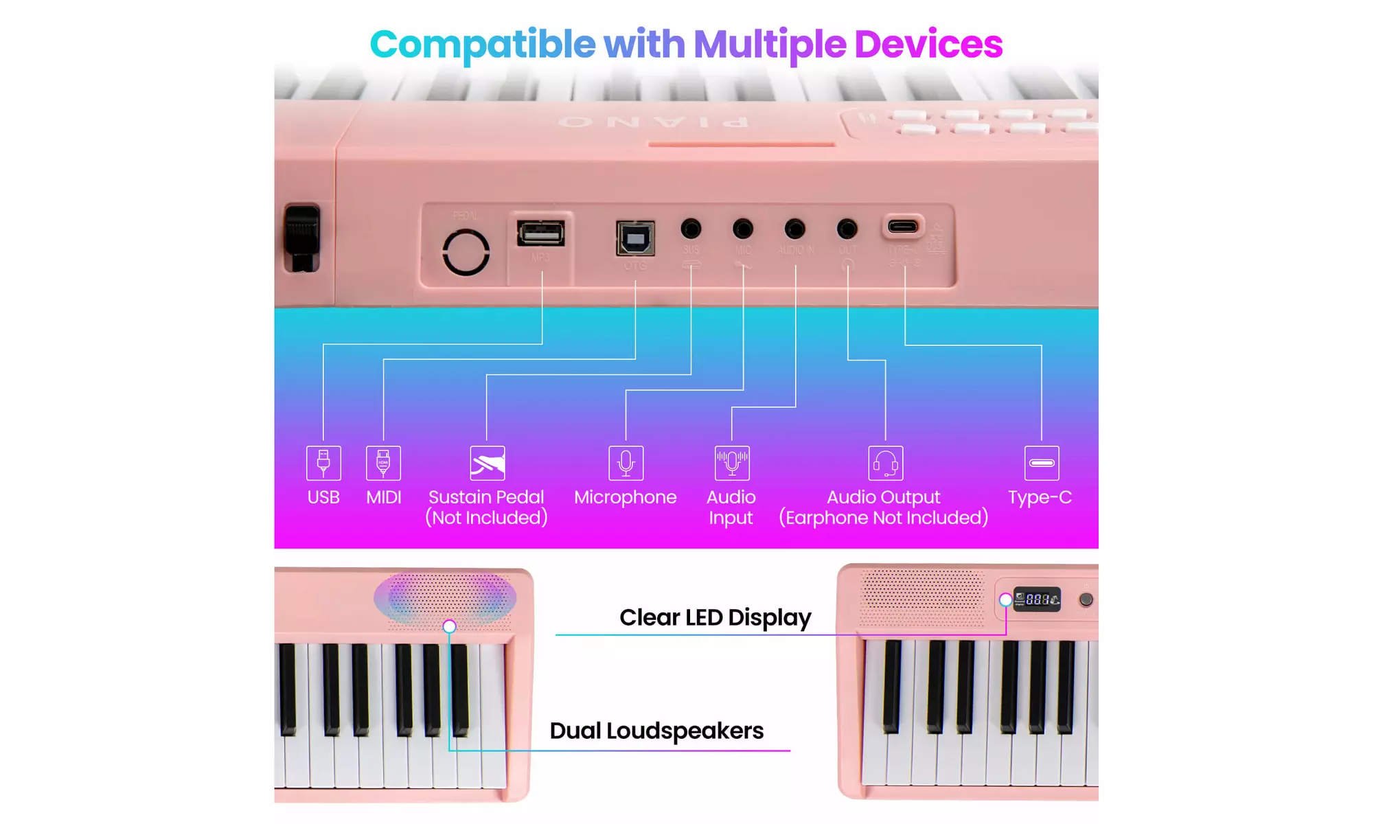 Costway 88 Key Folding Piano Keyboard with Wireless MIDI Dual Speakers