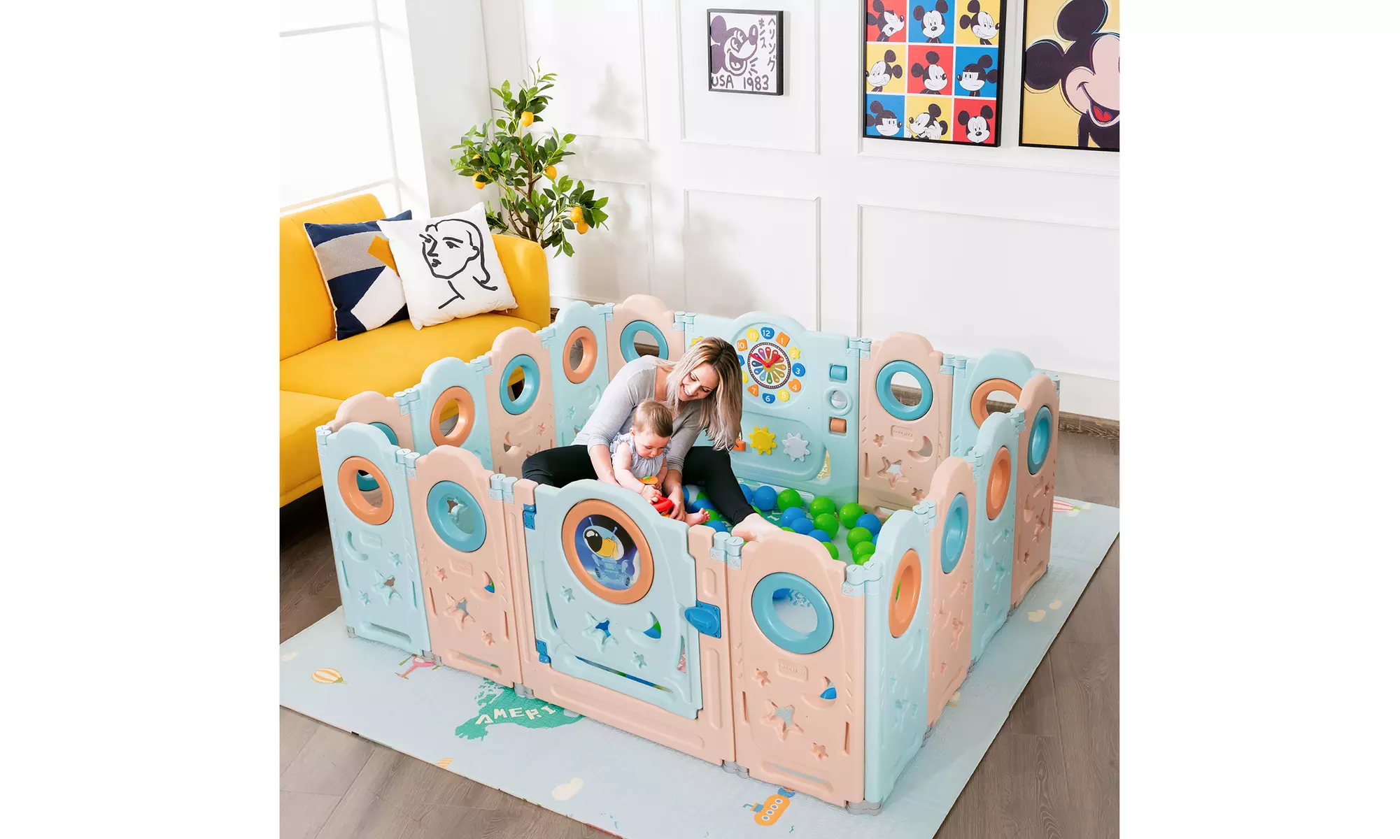 Babyjoy 16-Panel Foldable Baby Playpen Toddler Safety Play Yard w/Lockable Gate - Primary Image