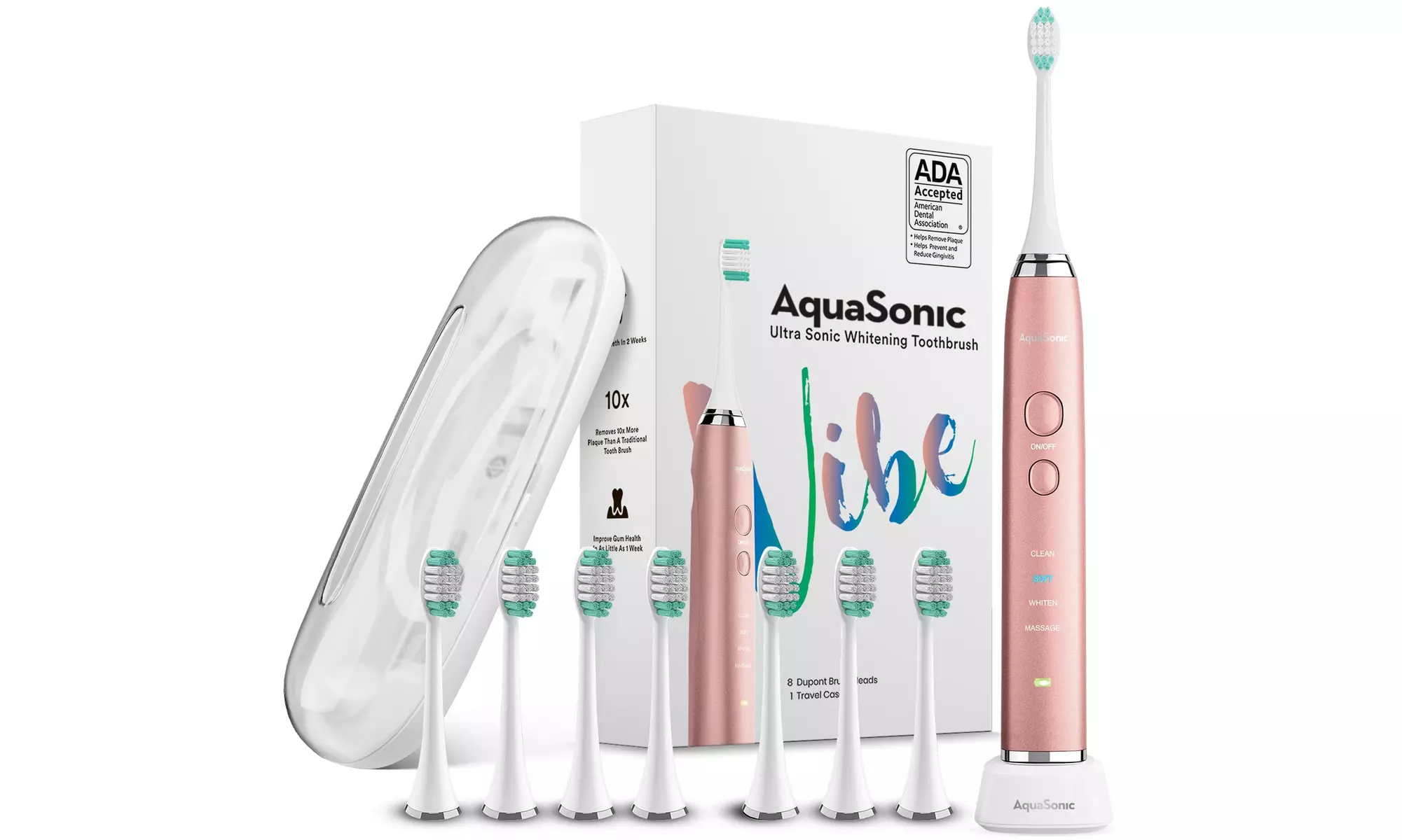 AquaSonic VIBE UltraSonic Whitening Toothbrush with 8 Brush Heads and Case - Primary Image