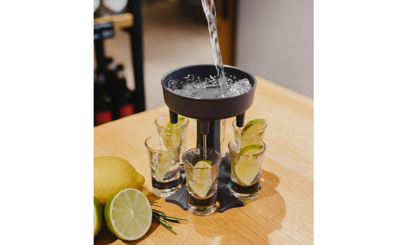 6 Shot Liquor Dispenser/Holder Set with 6 Shot Acrylic Glasses