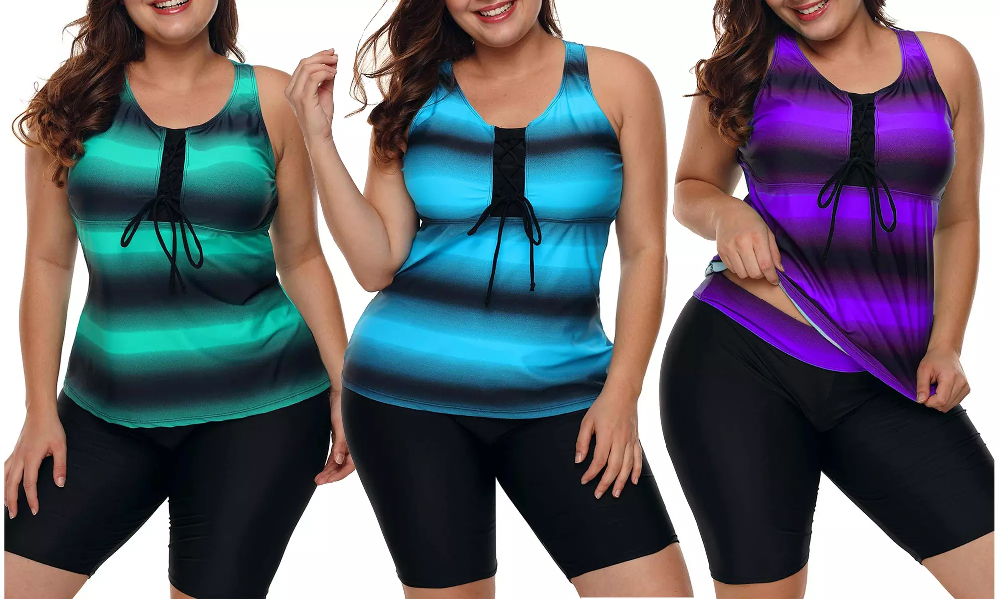 Verno Womens Plus Size Swimsuit Tankini Tops with Capris Bathing Suits - Primary Image