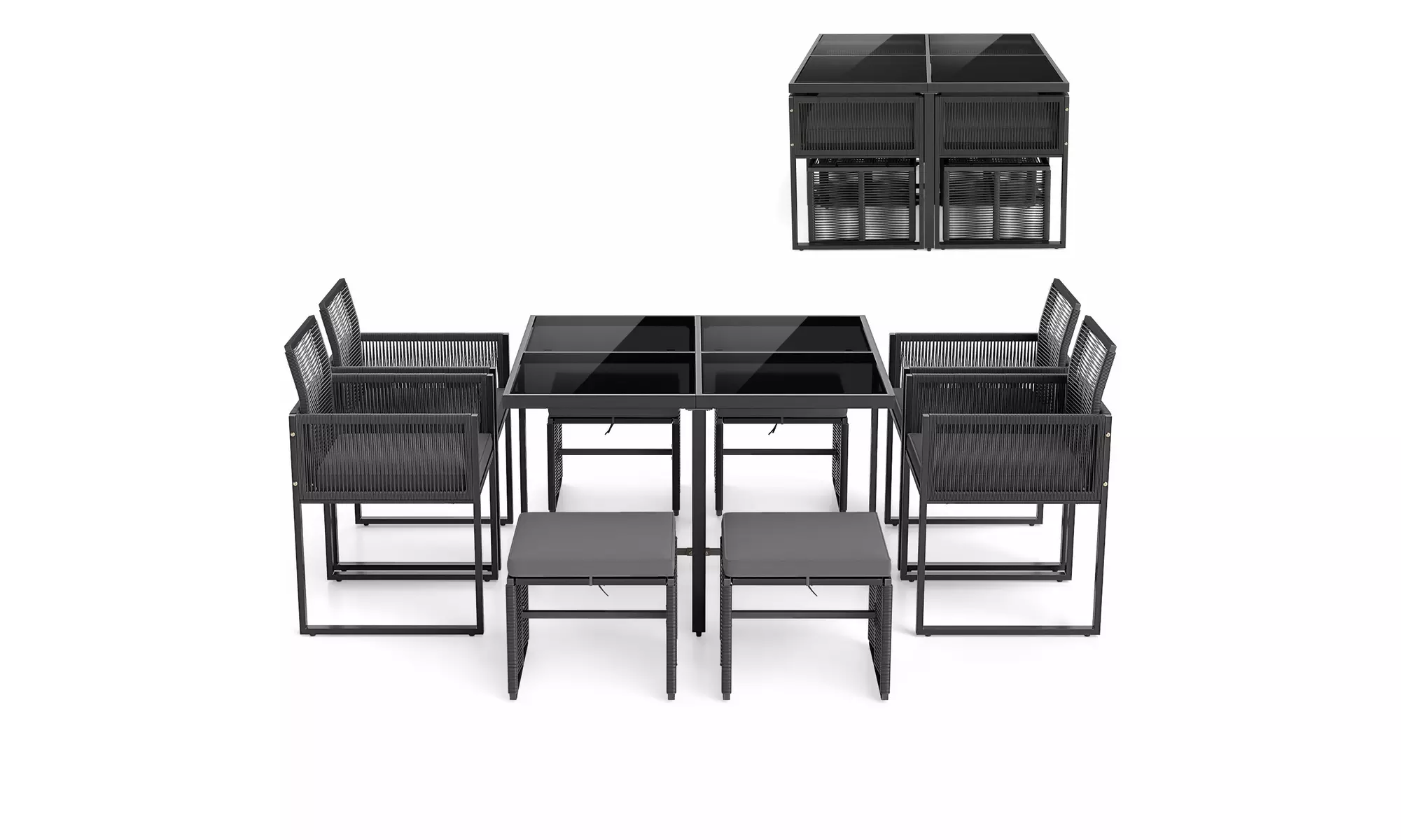 Costway 9-Piece Patio Dining Set with PE Rattan Chairs Tempered Glass Table