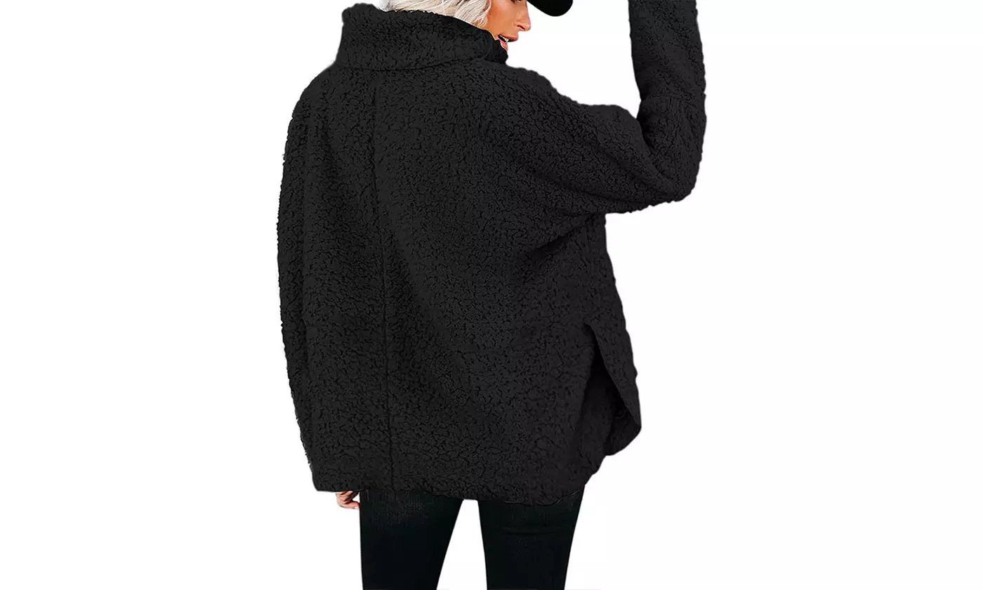 Women's Fuzzy Fleece Oversized Loose Turtleneck Sherpa