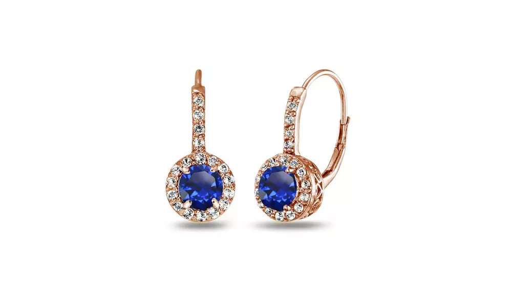 Created Blue Sapphire & Topaz Drop Earrings in Rose Gold Flash Sterling Silver