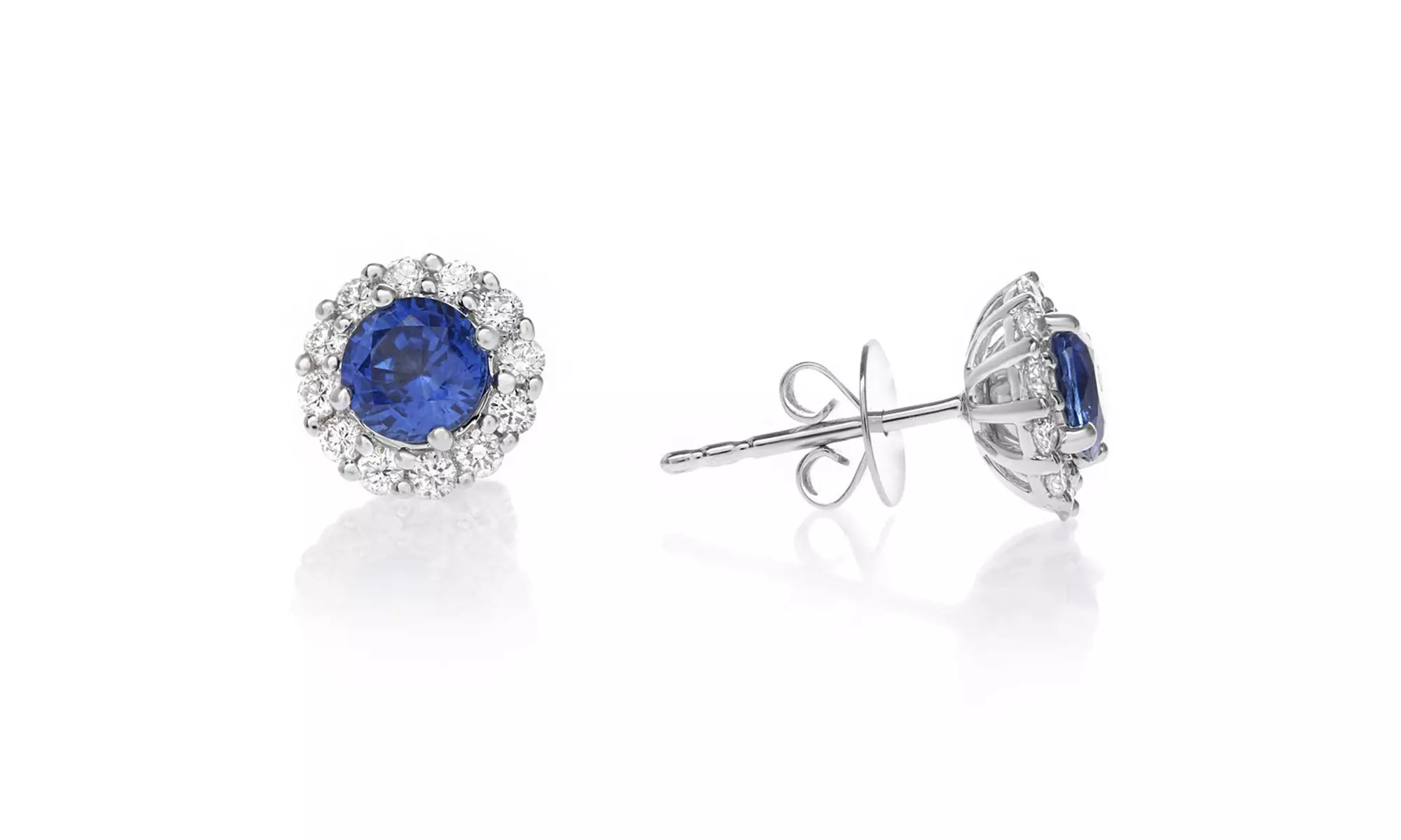 Paris Jewelry 10k Gold Plated 1/2Ct Round Created Sapphire Halo Stud Earrings - Primary Image