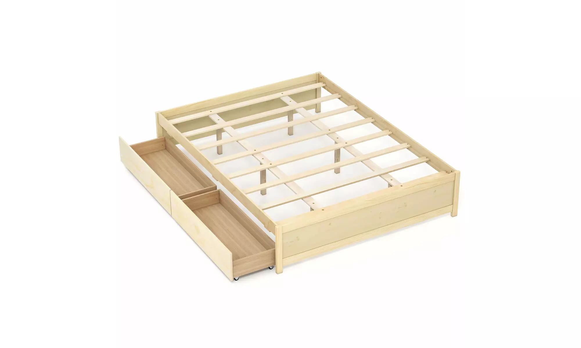 Costway Wooden Platform Bed Frame with 2 Rolling Storage Drawers