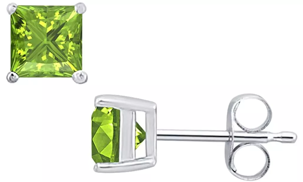 24k White Gold Plated 2 Cttw Peridot Princess Cut Stud Earrings - Primary Image