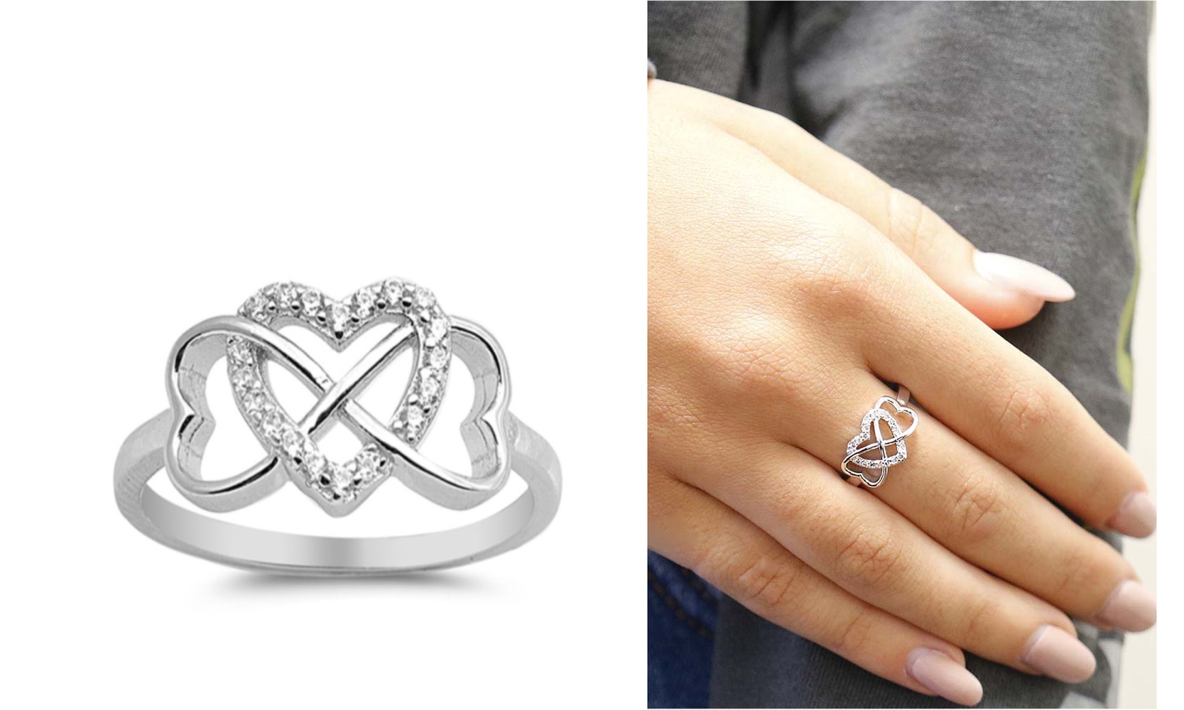 Infinity Heart Bang Plated in 18K White Gold In Sizes 6 - 9
