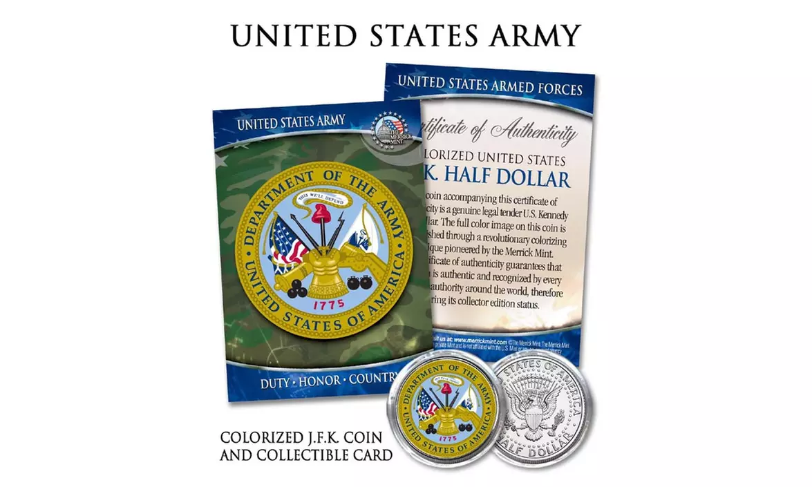 Military Emblem with Trading Card Size COA - Choose Branch: Army Navy AF Marines - Primary Image