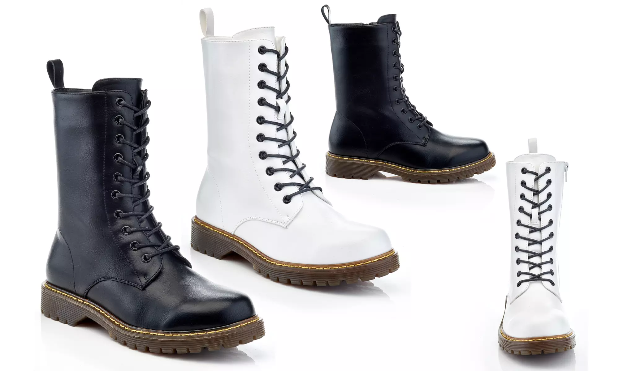 Marten Women's & Girl's Black or White Leather Lace Up Mid-Calf Combat Boots - Primary Image