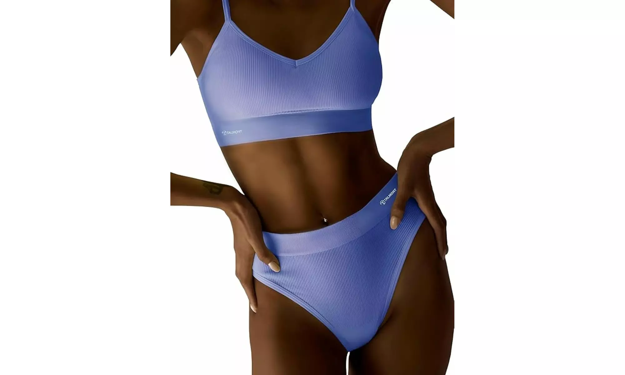Talmont Seamless Ribbed Bra and Panty Set Soft Stretchy Lounge Lingerie