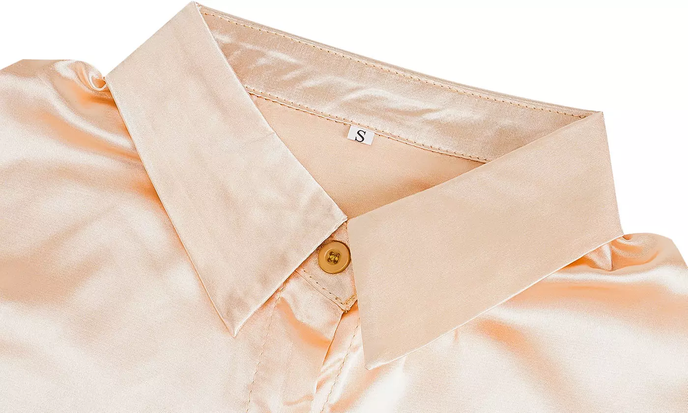 Women's Satin Button-Down Shirt Wrinkle-Free Soft Long Sleeve Blouse