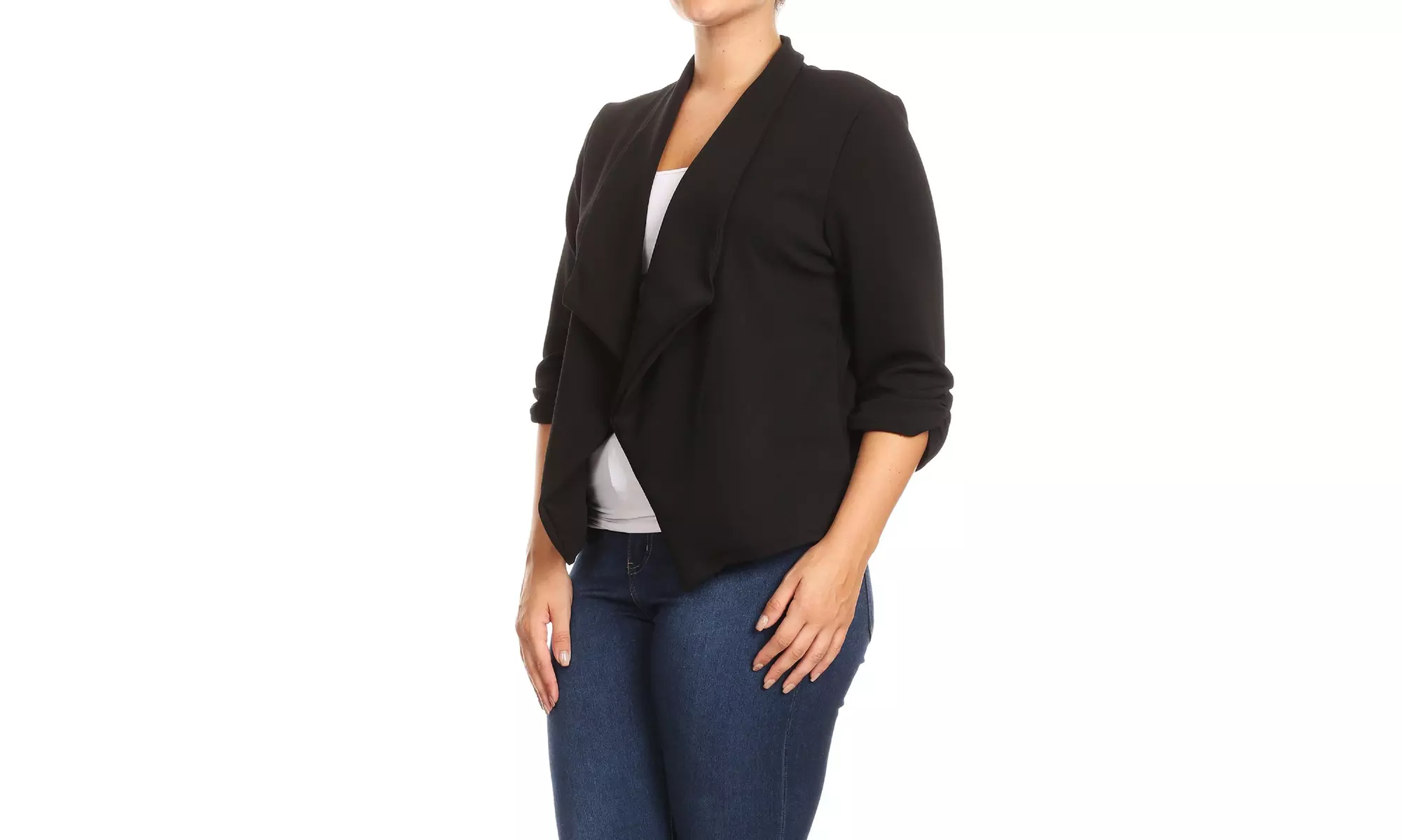 Women's Casual Plus Size Solid Open Front Blazer Jacket 