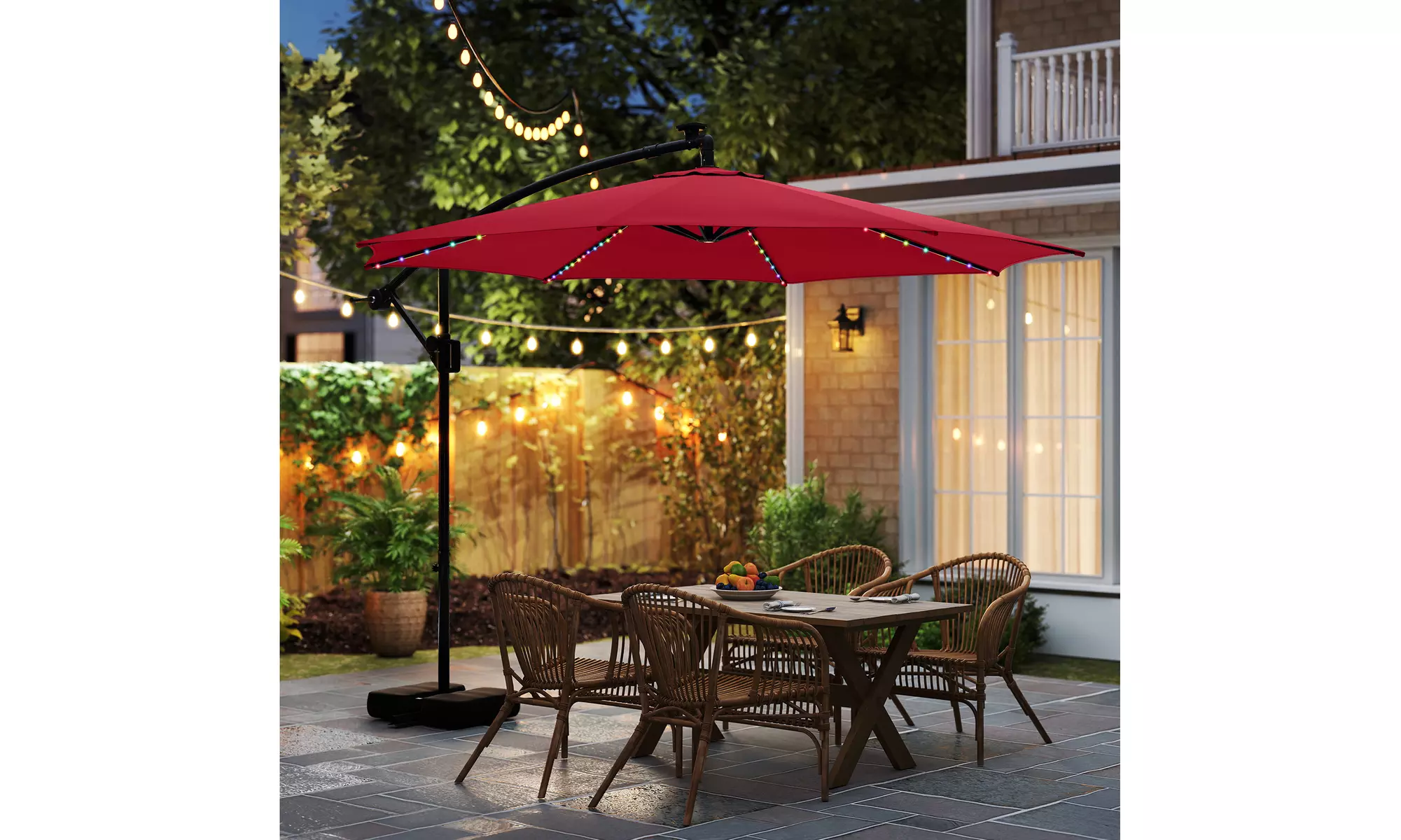 Costway 10 FT Solar Offset Hanging Umbrella with Base