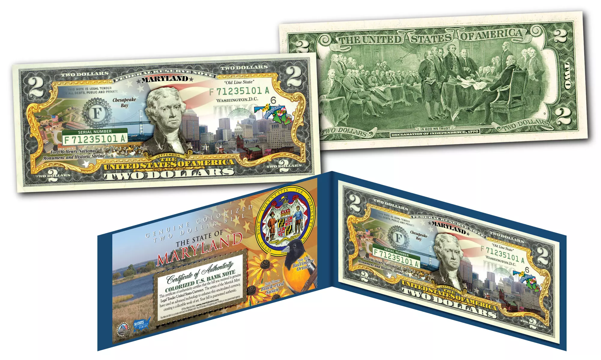 Official Genuine Legal Tender U.S. 2 Dollar Bills Honoring America's 50 States 