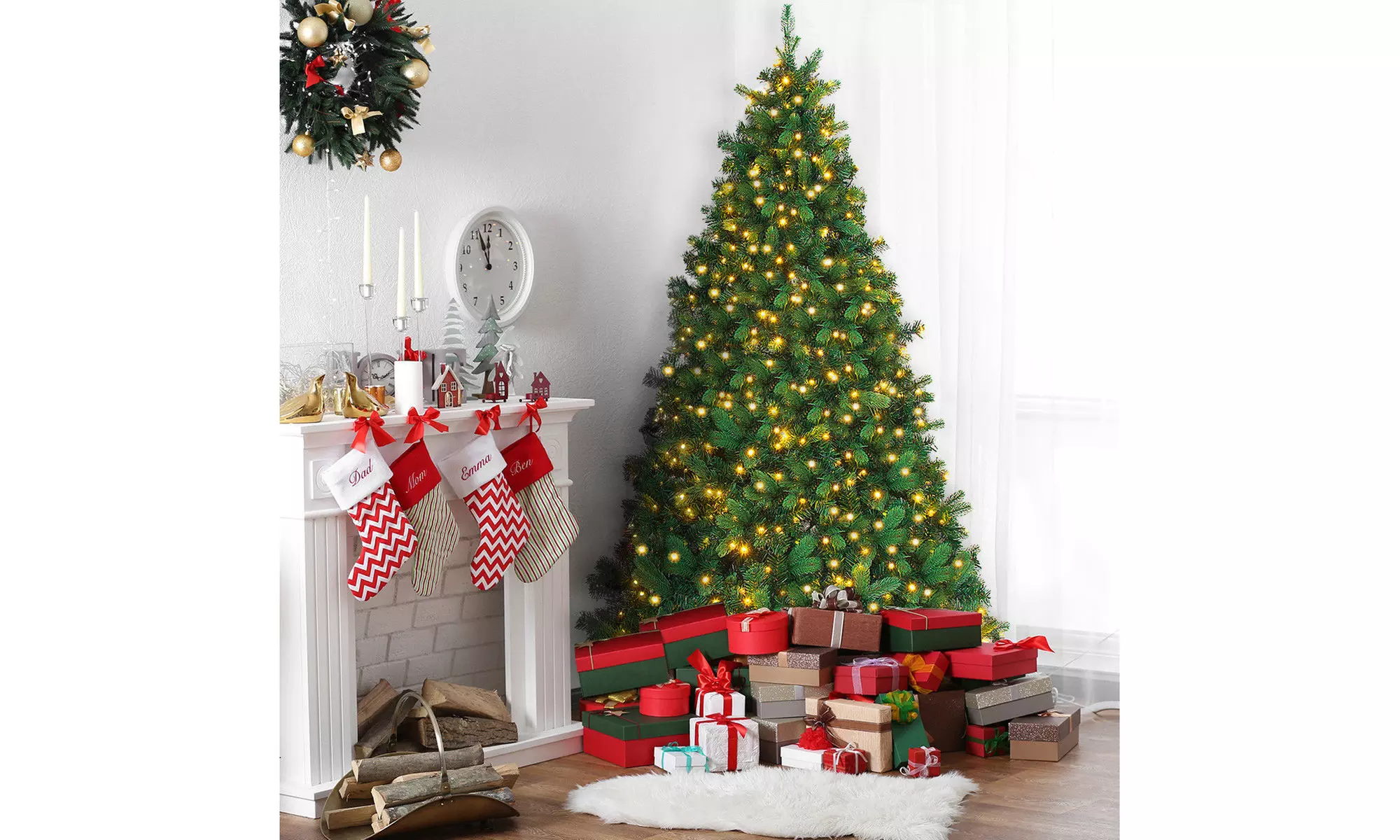 Costway 6.5Ft Pre-lit Artificial Christmas Tree PE&PVC Hinged w/ 650 Warm Lights