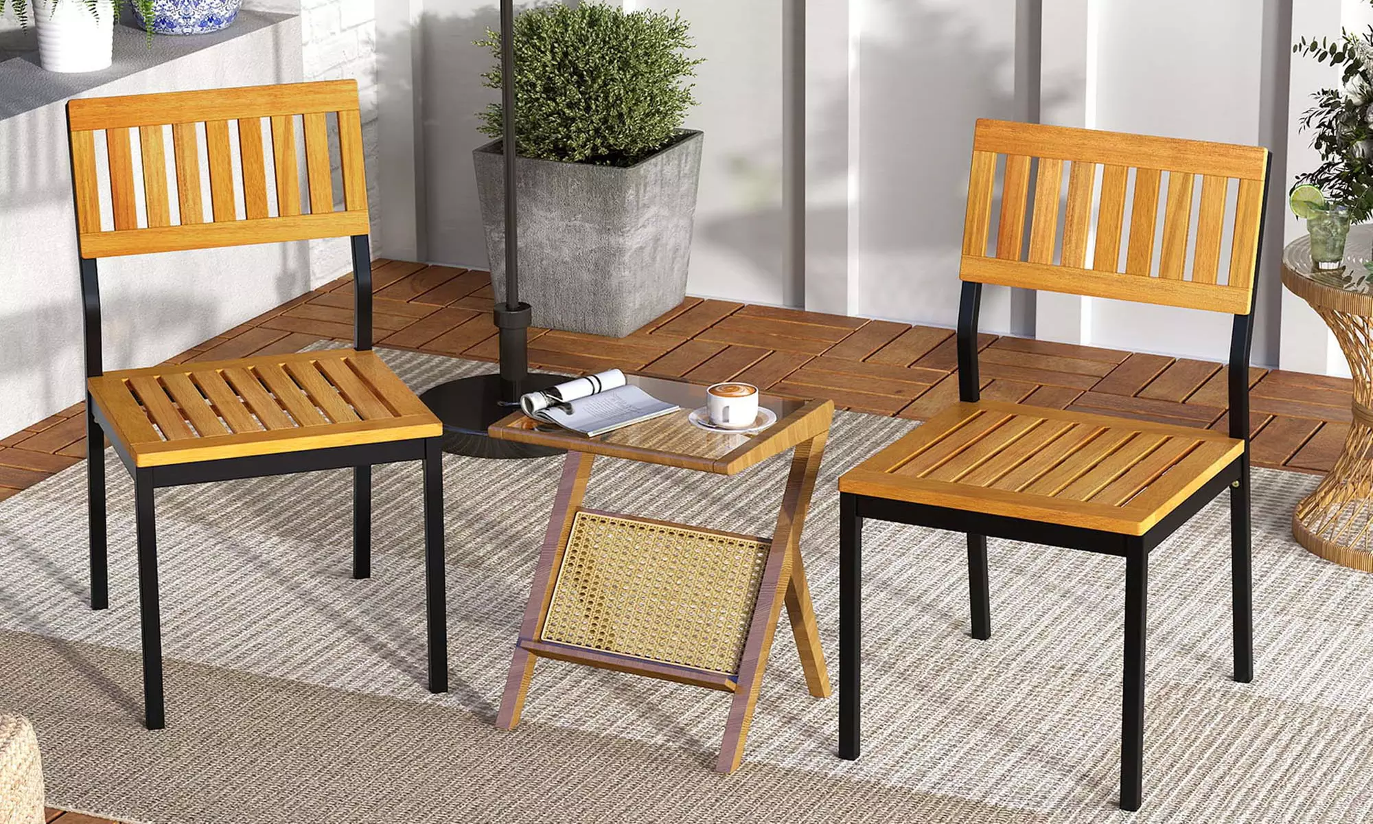 Costway Dining Chair Set of Two Modern Patio Chairs or Acacia Wood Backrest