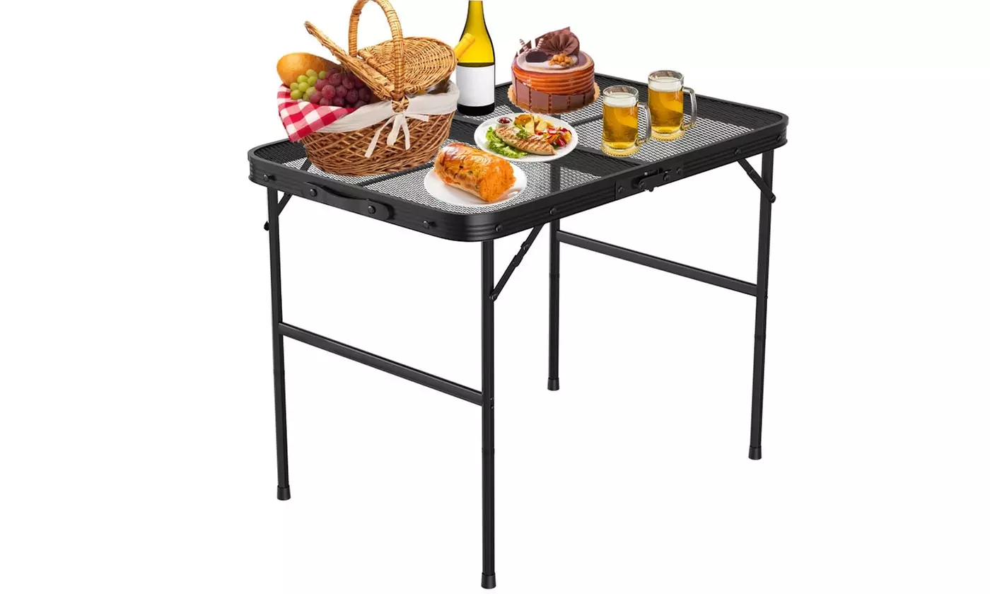  LakeForest Portable Aluminum Folding Camping Table and Grill Stand