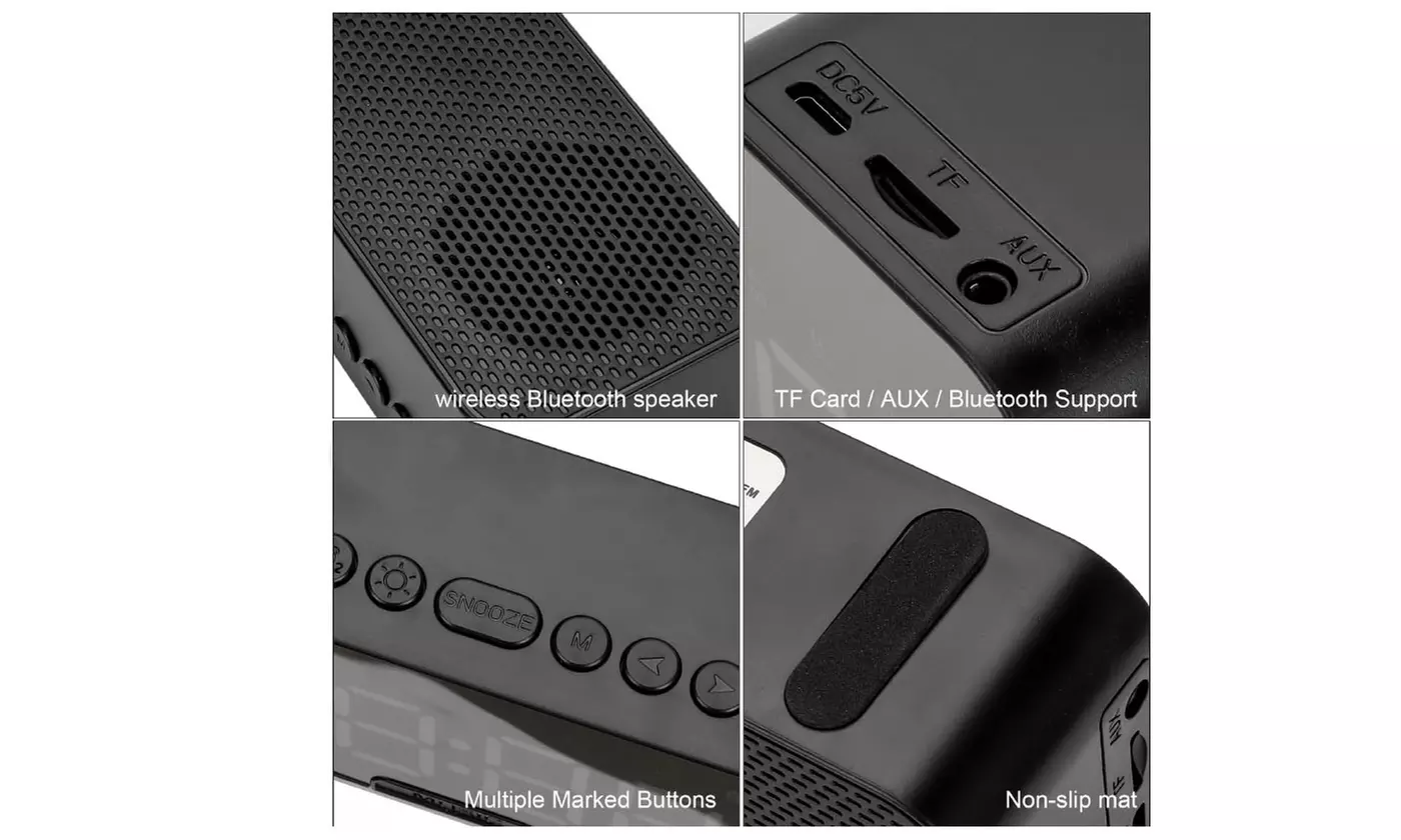 Digital Smart Alarm Clock with Bluetooth Speaker Dimmable LED Display