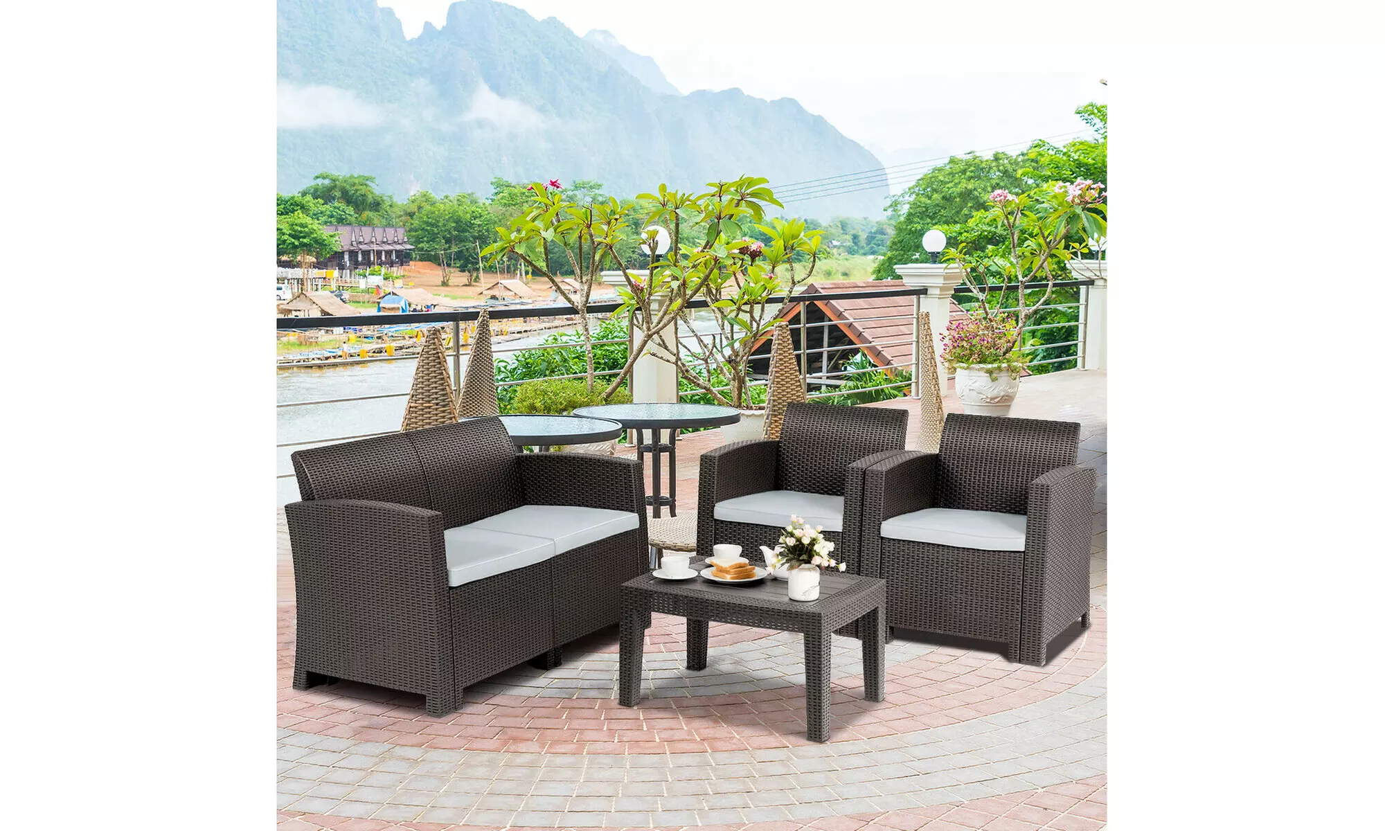 Costway 4 Piece Patio Furniture Set Molded Rattan Sectional Sofa Set Coffee  - Primary Image