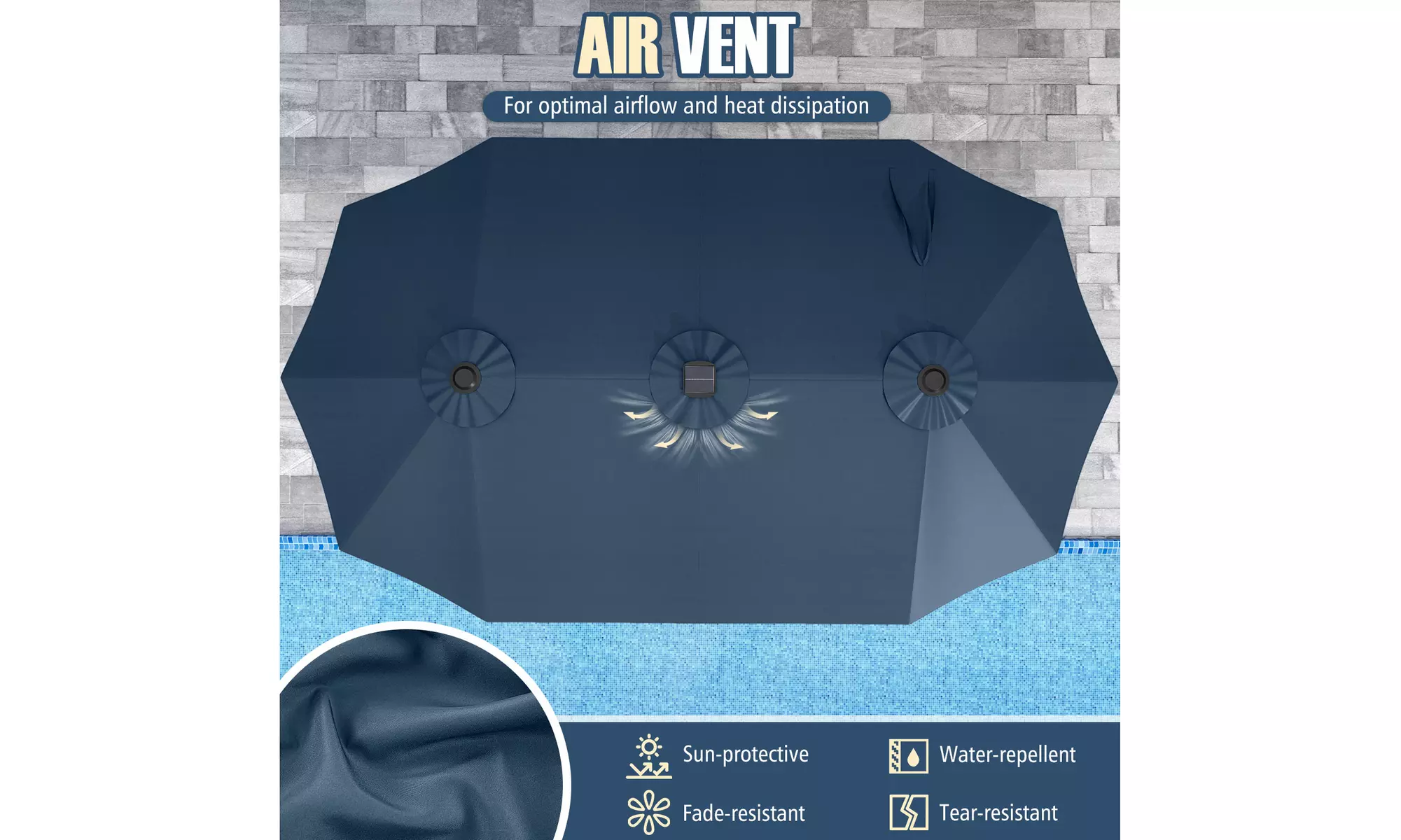 Costway 15.5 FT Extra-Large Patio Umbrella with LED Solar Lights