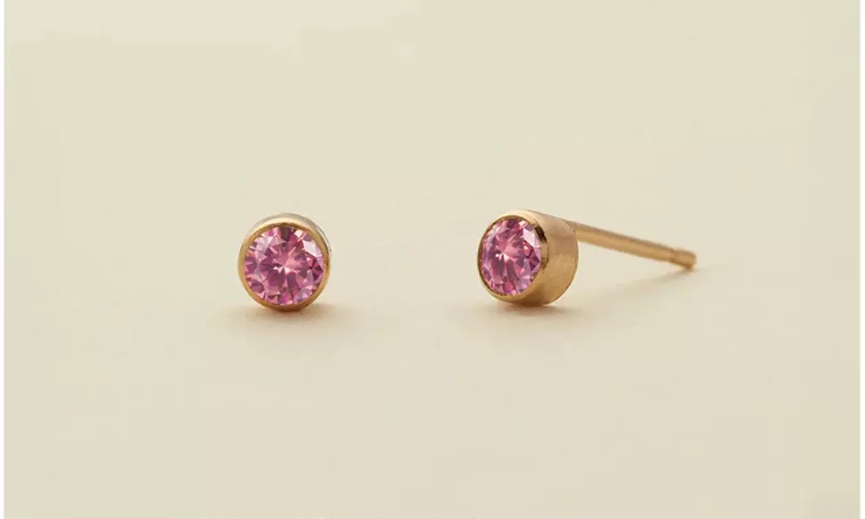 4mm Birthstone Stud Earrings in 14K Gold Plated Stainless Steel, 12 Colors