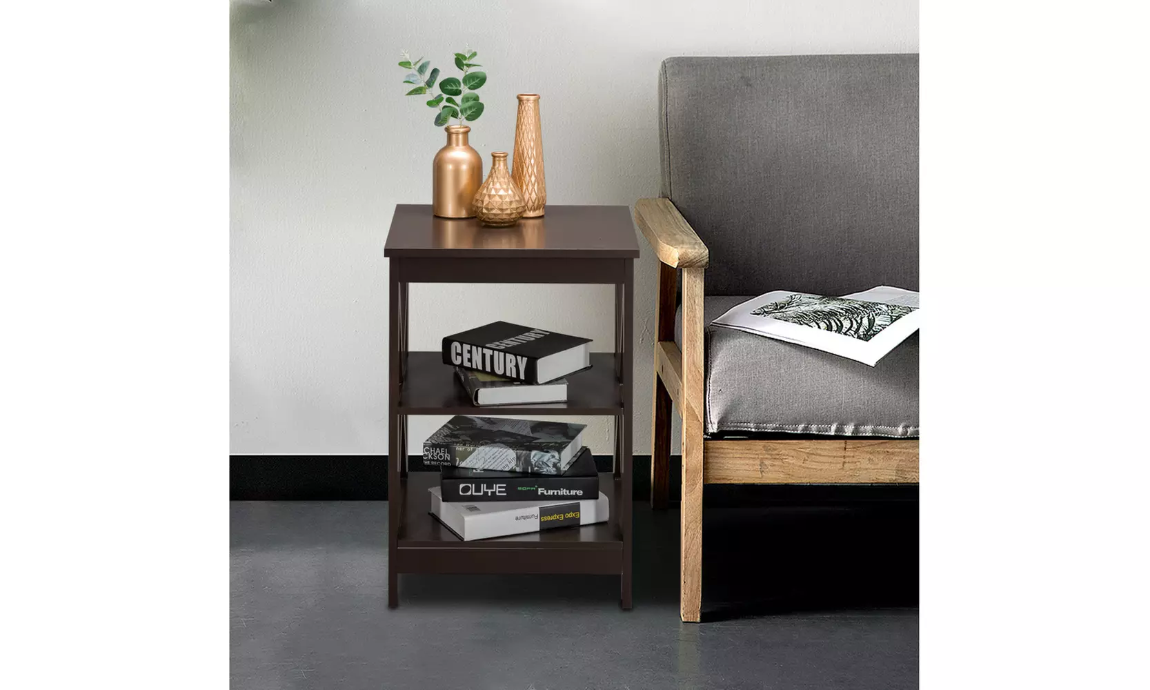 Modern Wood Sofa Side End Table, Double Cross Industrial Nightstand  - Primary Image