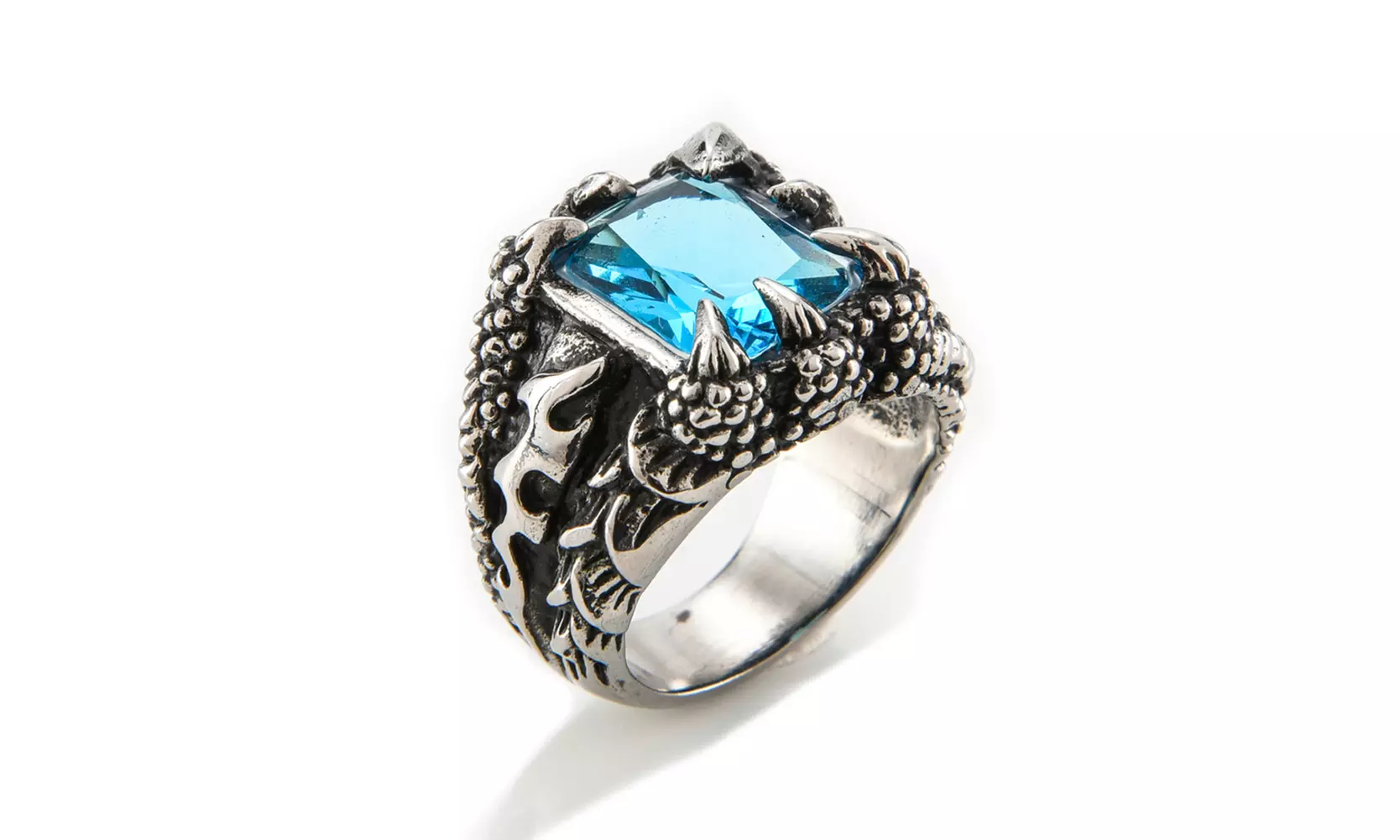 US 2 Pack Mens Stainless Steel Biker Black Onyx Dragon Claw Ring For Men