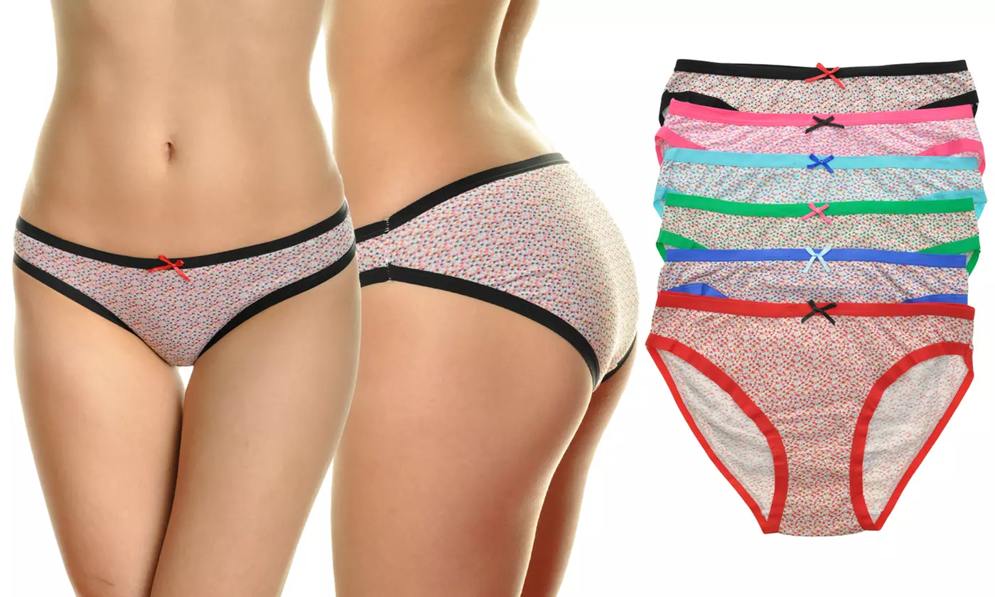 Angelina Cotton or Lace Bikini Panties in Assorted Print Patterns (6-Pack) - Second Medium
