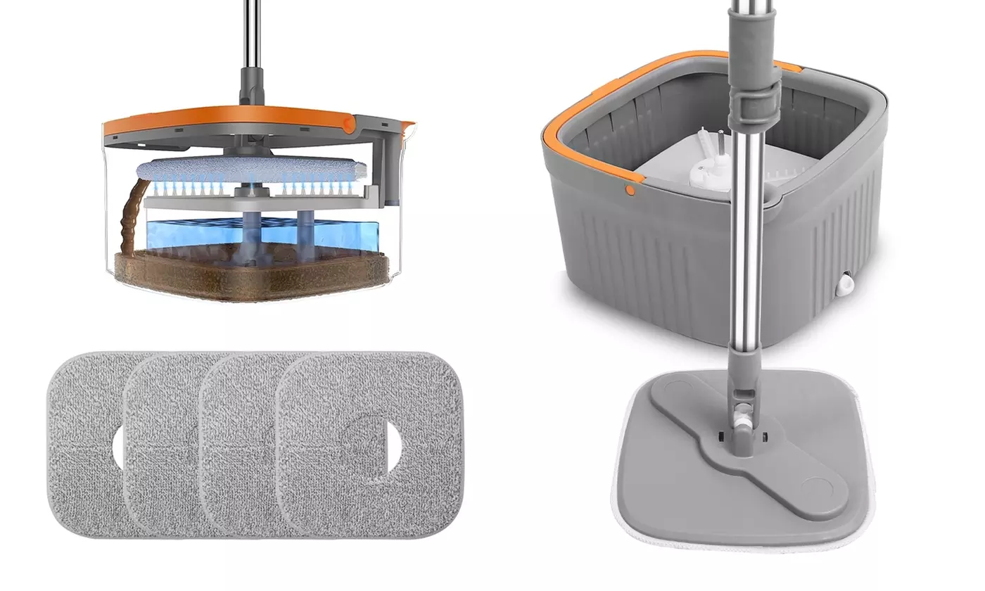 NewHome Spin Mop and Bucket Set (2 or 4 Pads) or Wall and  Baseboard Cleaner Mop