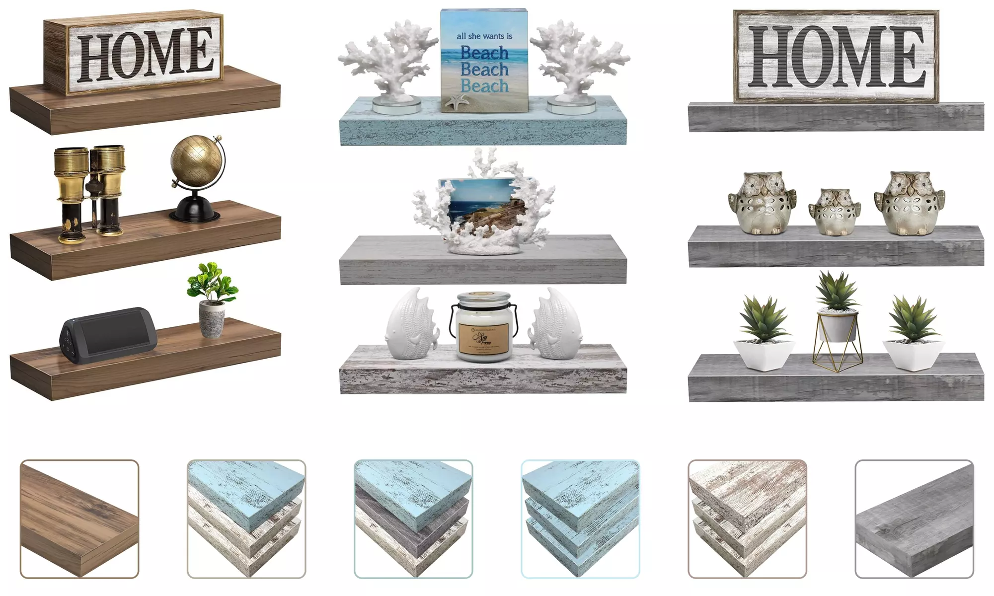 Sorbus Floating Shelves, Farmhouse Hanging Wall Shelf Décor - 16 Inches - 3 Pack - Primary Image
