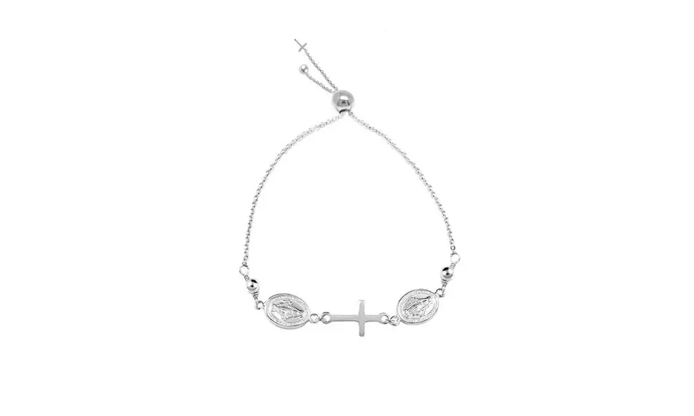 Italian Sterling Silver 9" Adjustable Cross Faith Bracelet