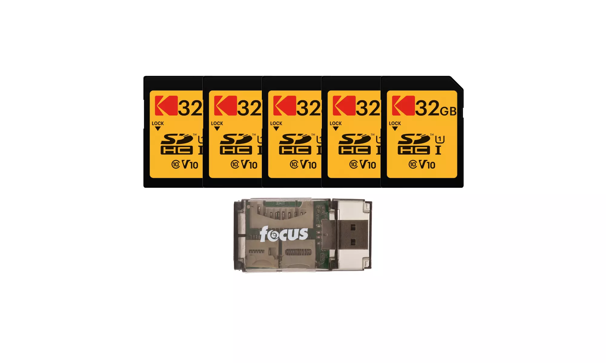 Kodak 32GB Class 10 UHS-I U1 SDHC Memory Card (5-Pack) with USB Card Reader - Primary Image