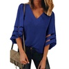 Image 8: Women's Graceful V Neck Mesh Panel Blouse 3/4 Bell Sleeve Loose Tunic